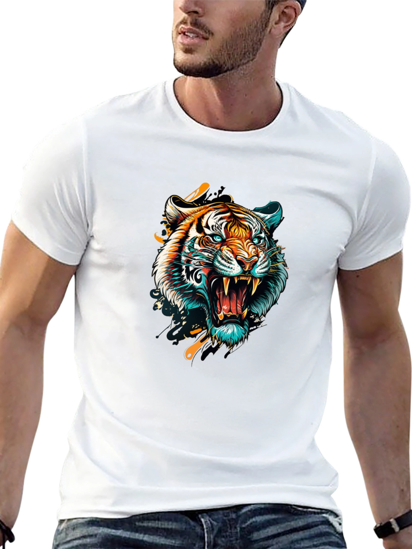 Roaring Tiger Graphic Tee - Stylish Mens Black T-Shirt