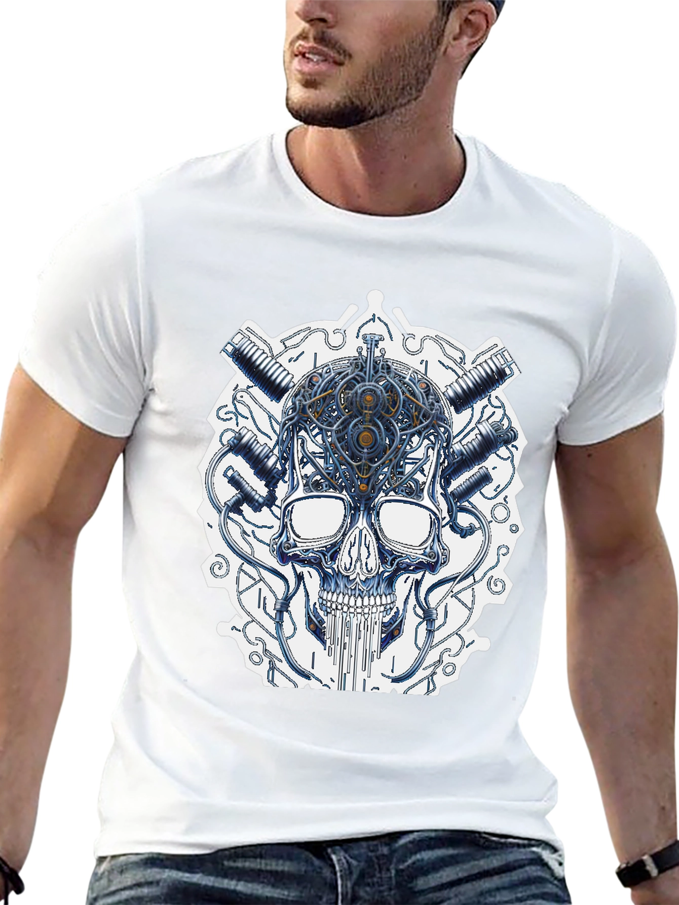 Cyberpunk Skull Graphic T-Shirt