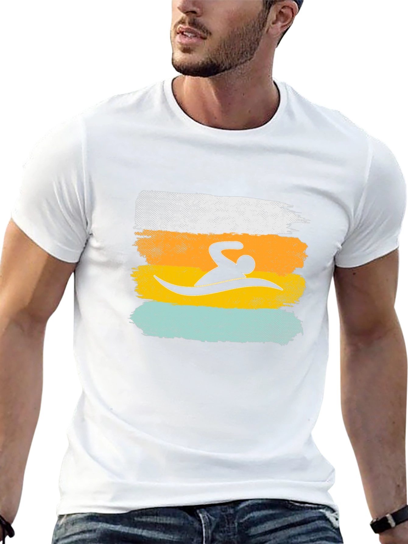 Swimmer Graphic Tee - Retro Brushstroke Design