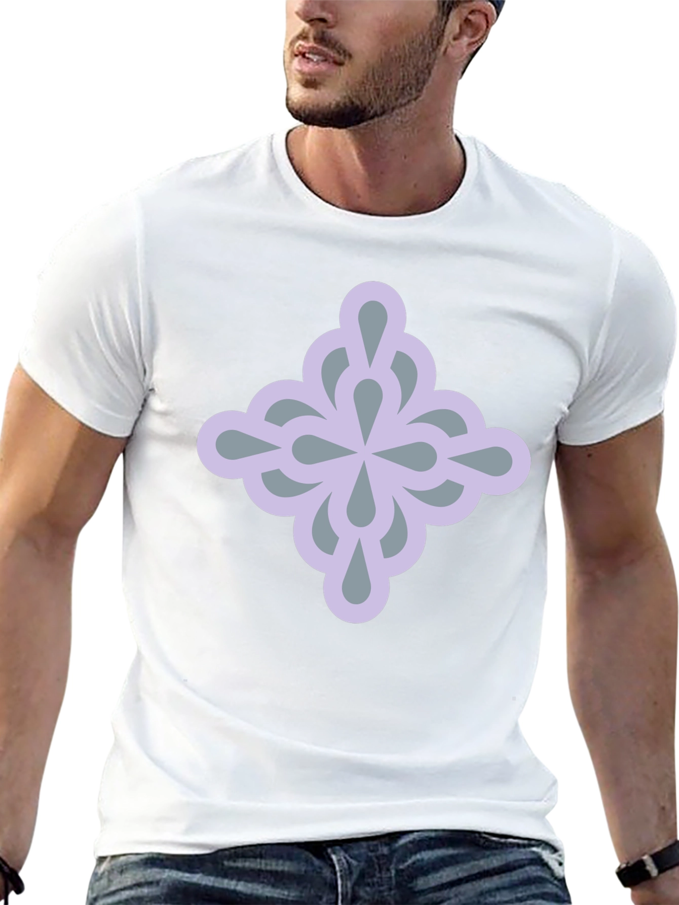Stylish Black Tee with Geometric Flower Design