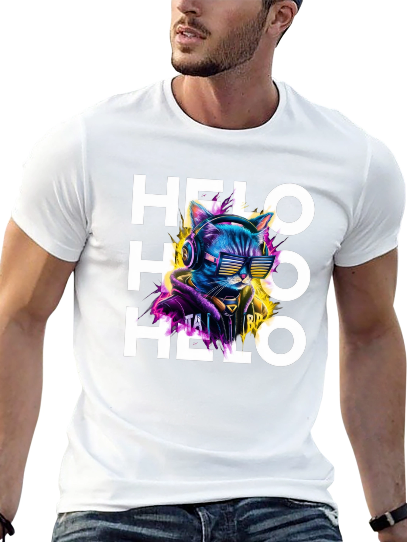 Cool Cat Helo Graphic Print Black T-Shirt