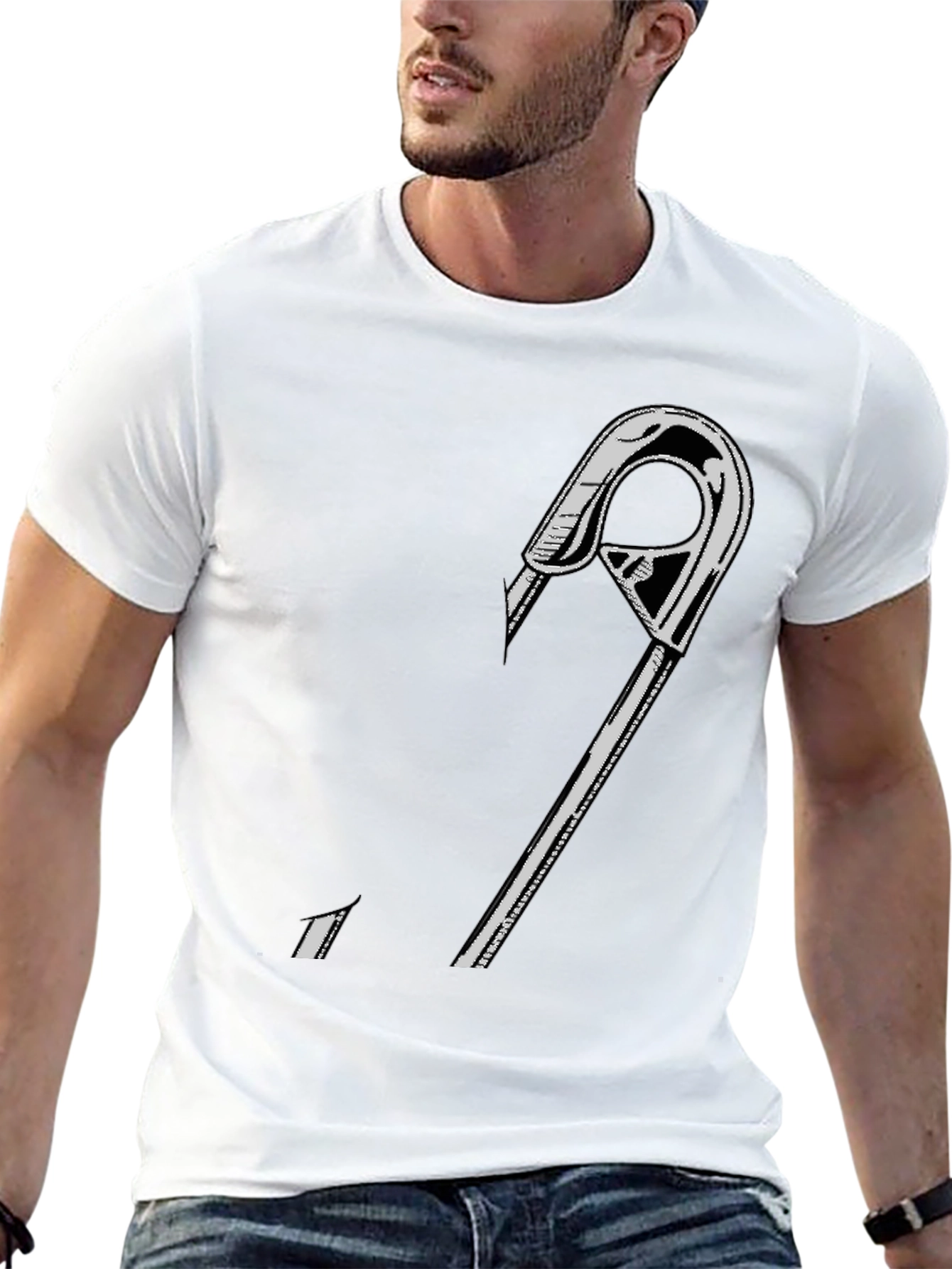 Edgy Safety Pin Graphic T-Shirt - Black Cotton Tee