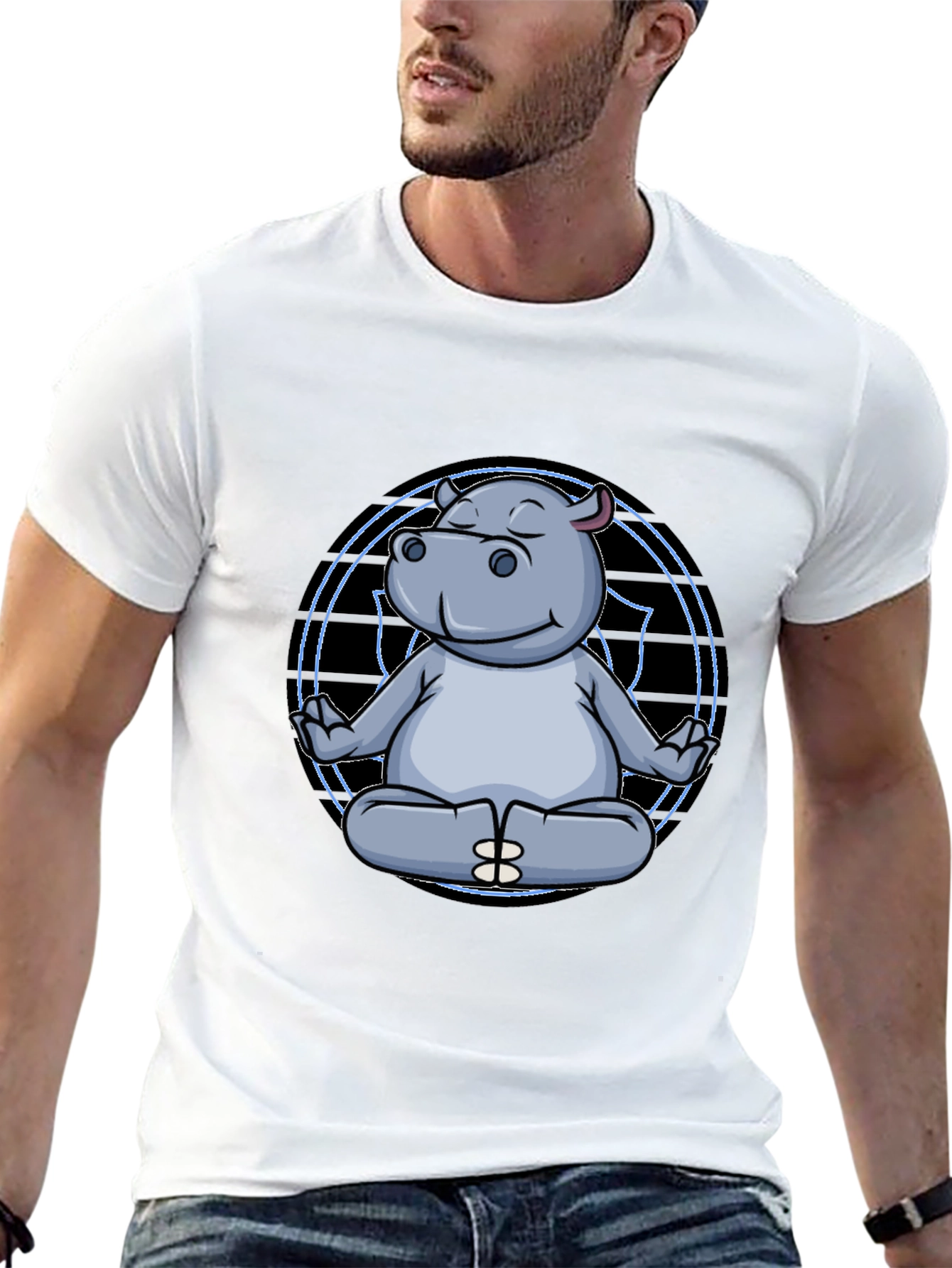 Zen Hippo Black T-Shirt - Meditating Animal Tee