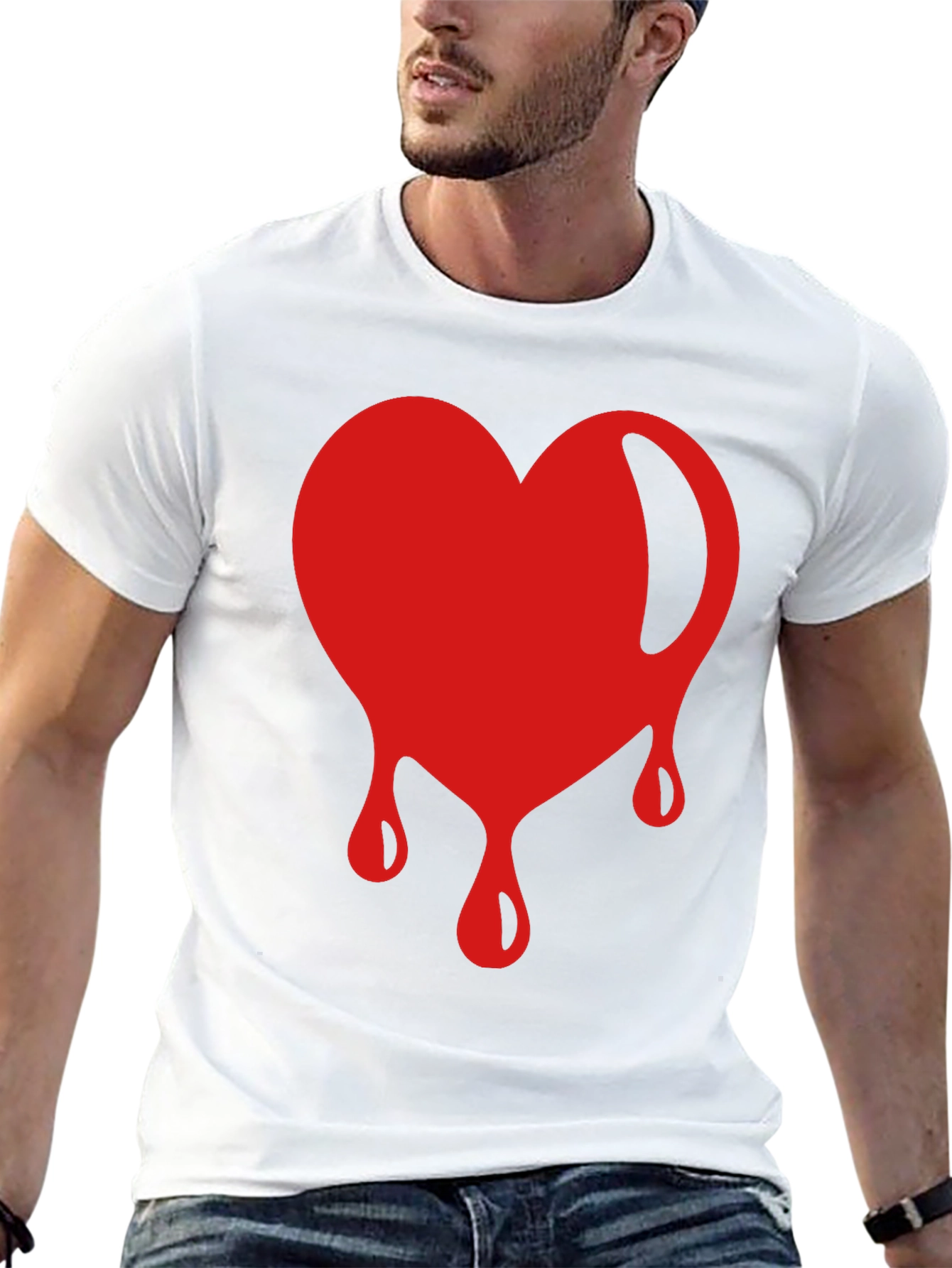 Red Dripping Heart Graphic Black T-Shirt