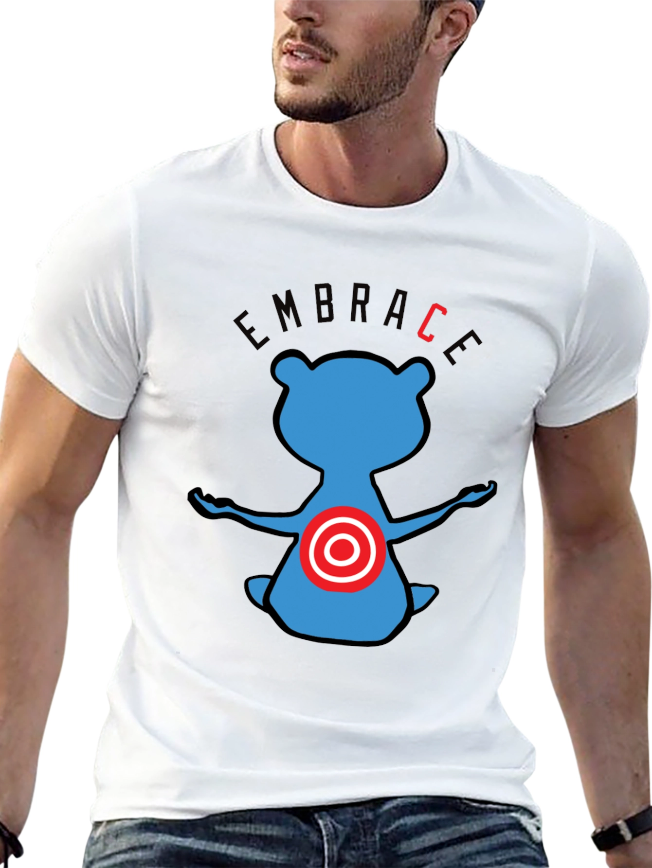 Embrace Bear T-Shirt - Black Cotton Graphic Tee