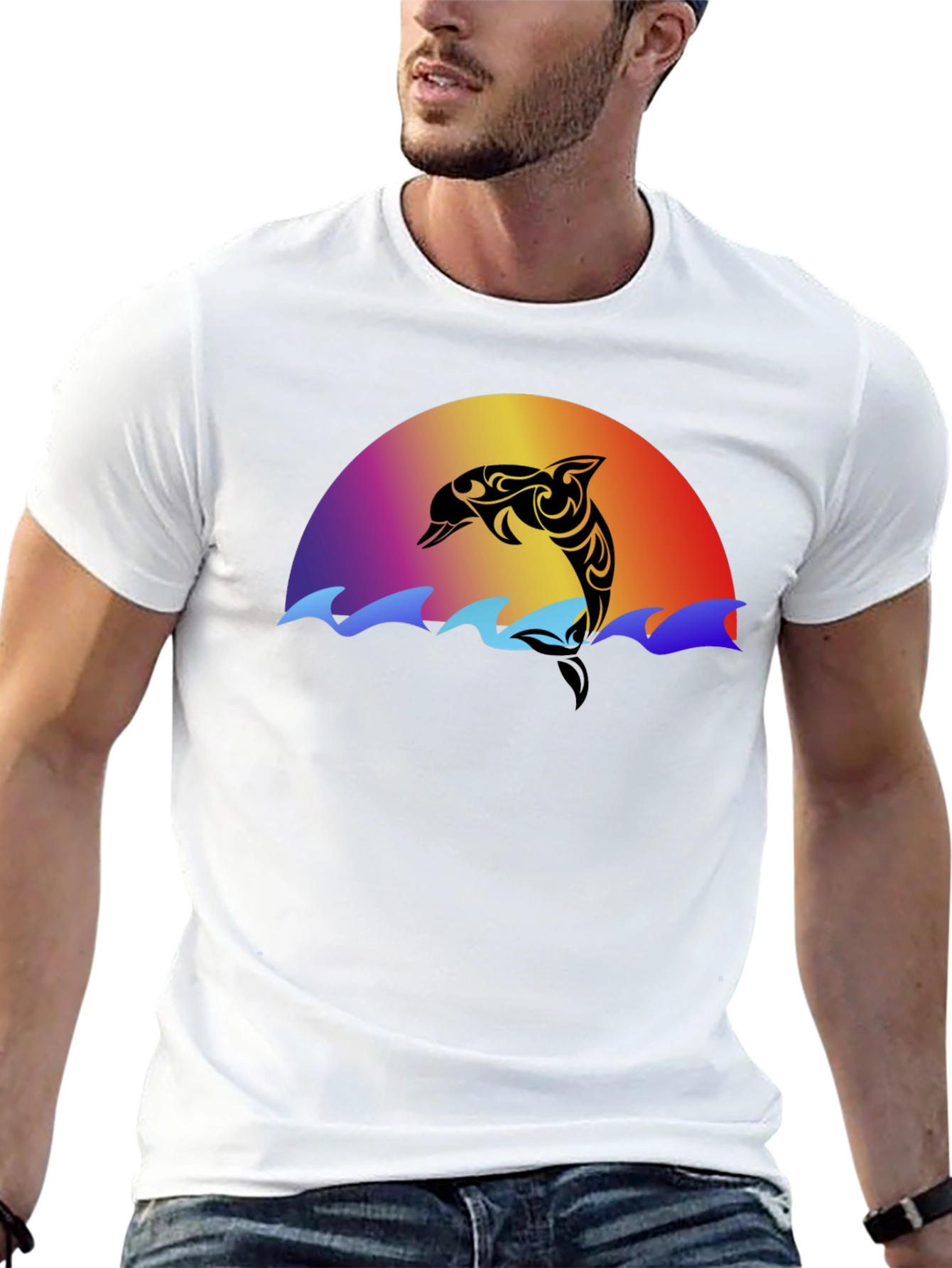 Tribal Dolphin Sunset Graphic T-Shirt