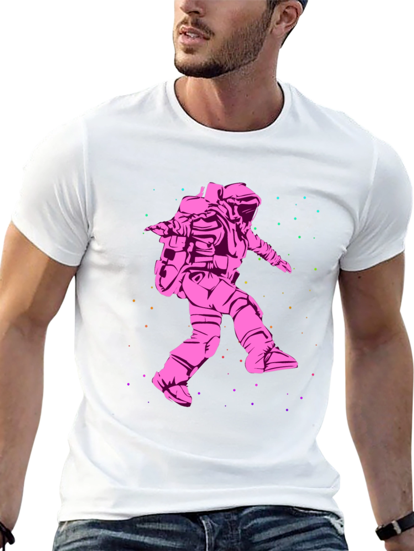 Astronaut in Space Graphic T-Shirt - Black Cotton Tee