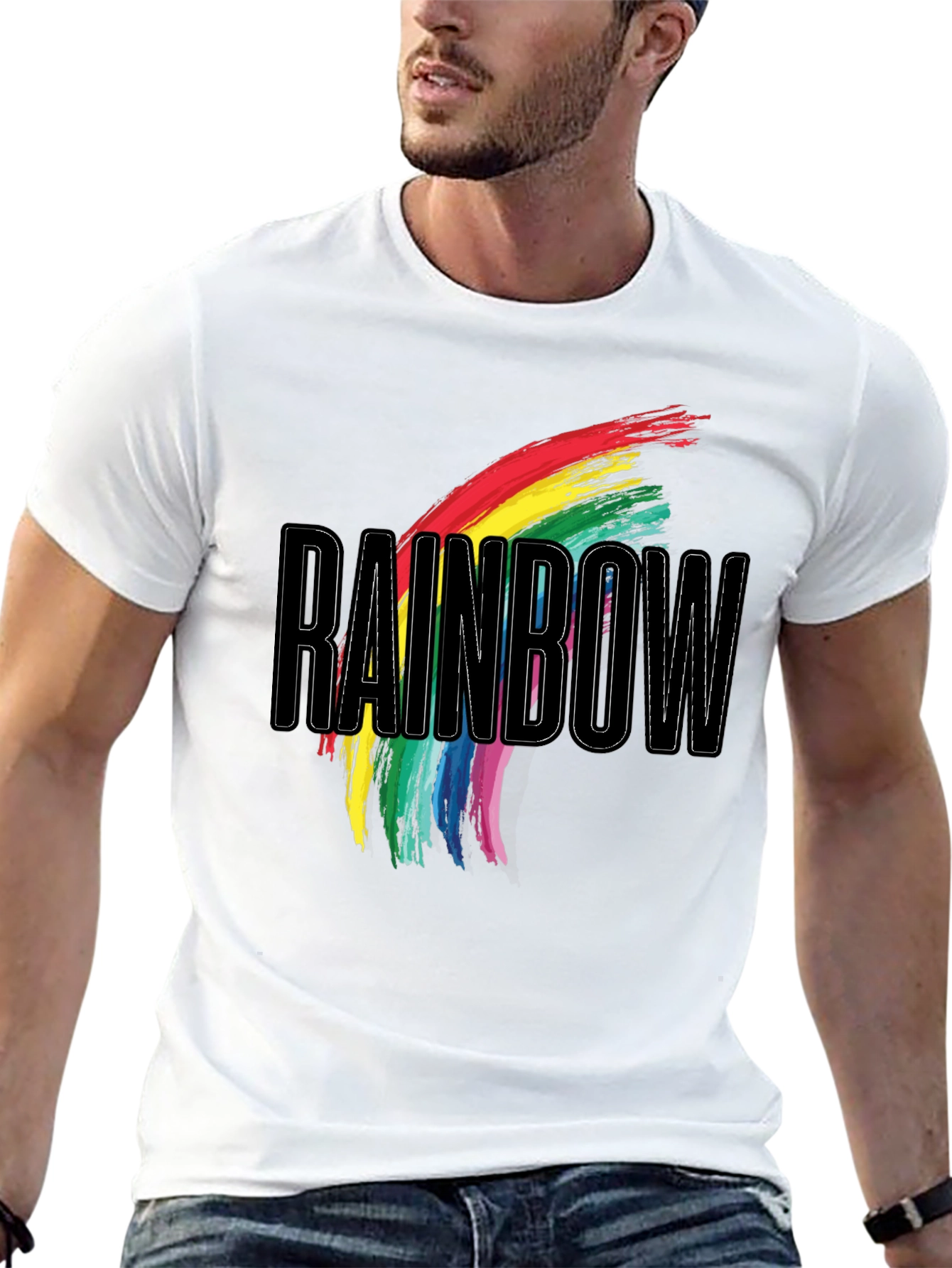Rainbow Graphic Print Black T-Shirt