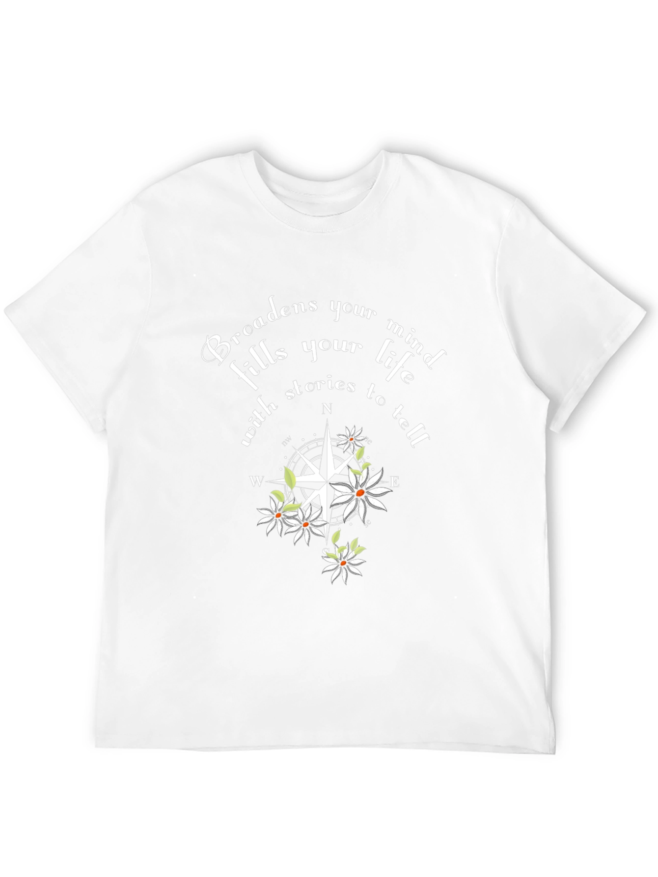 Inspirational Compass Floral Graphic Black T-Shirt