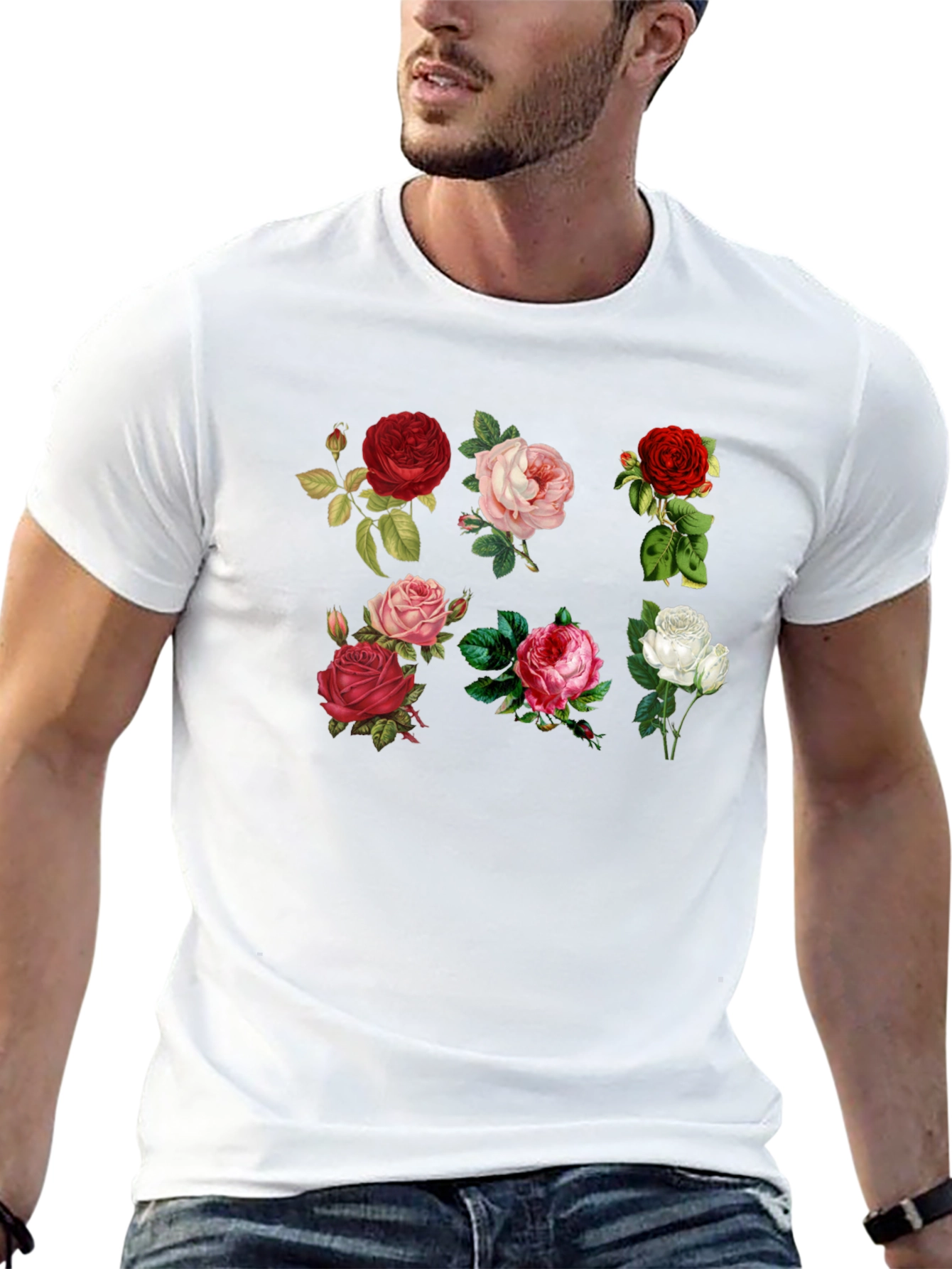 Floral Roses T-Shirt - Botanical Print Tee