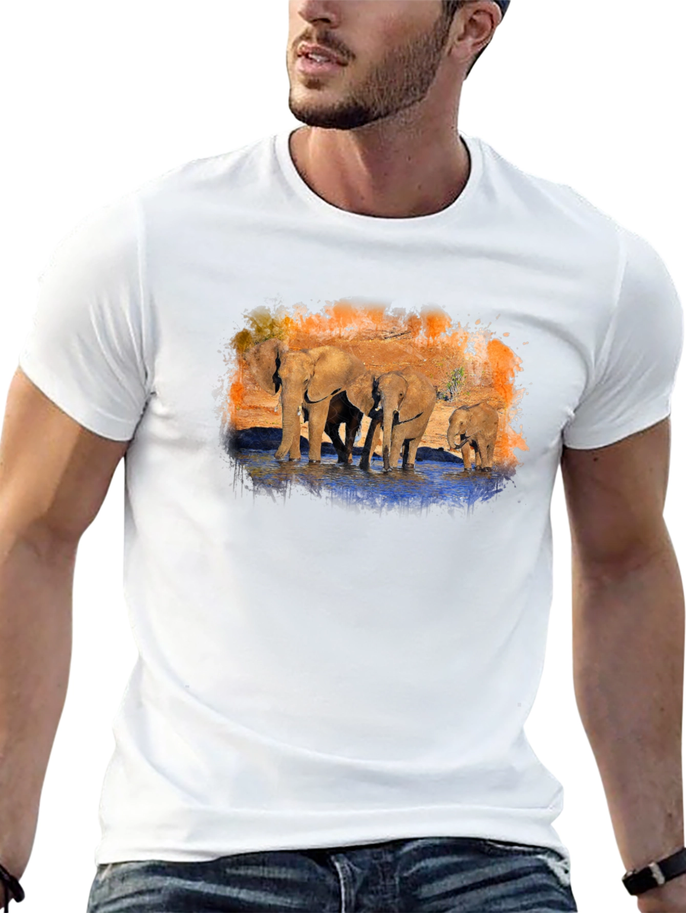 Elephant Family Graphic Print Black T-Shirt