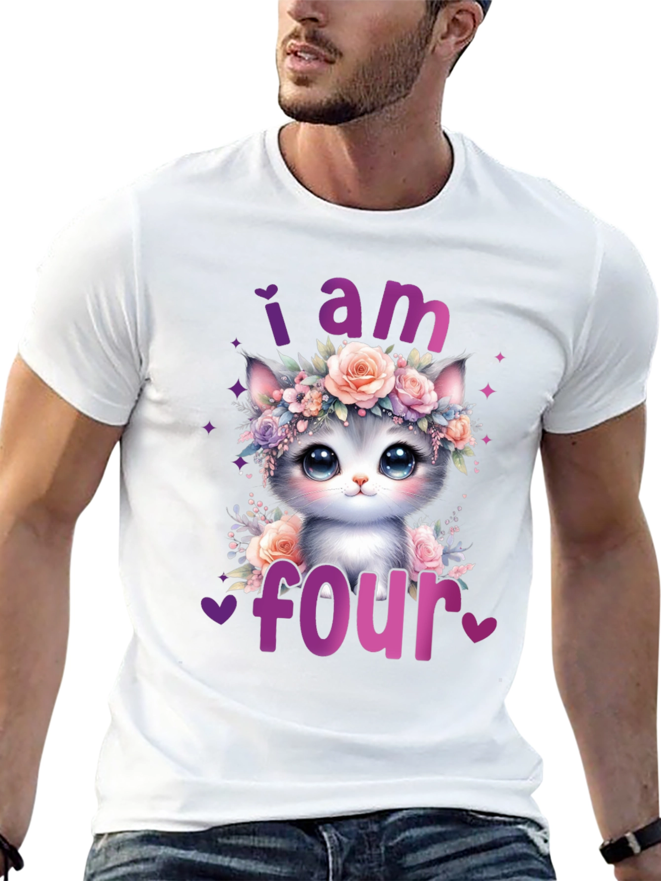Cute I am Four Cat Birthday T-Shirt