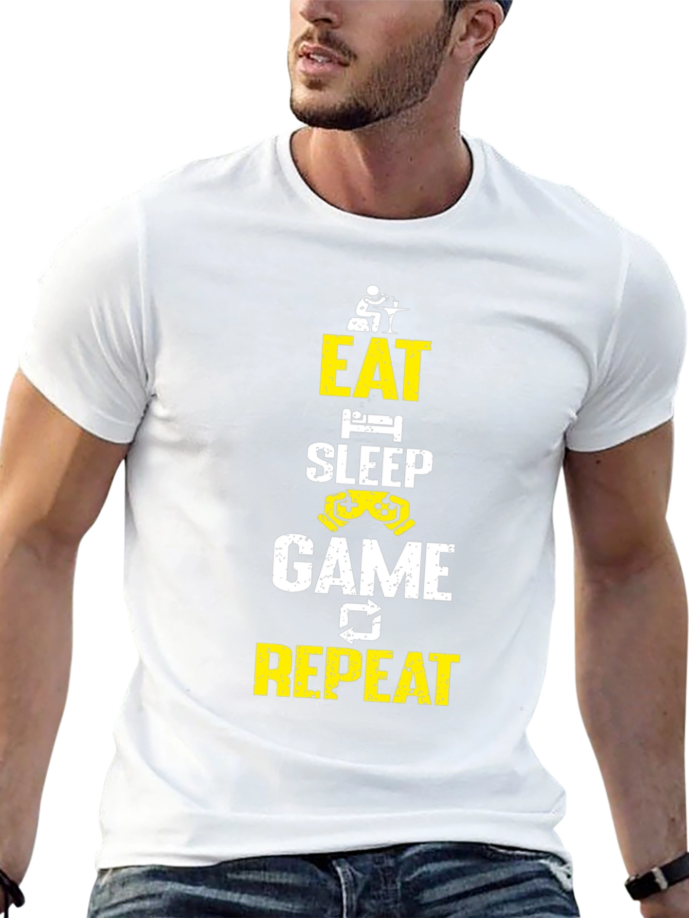 Eat Sleep Game Repeat Black Graphic Tee