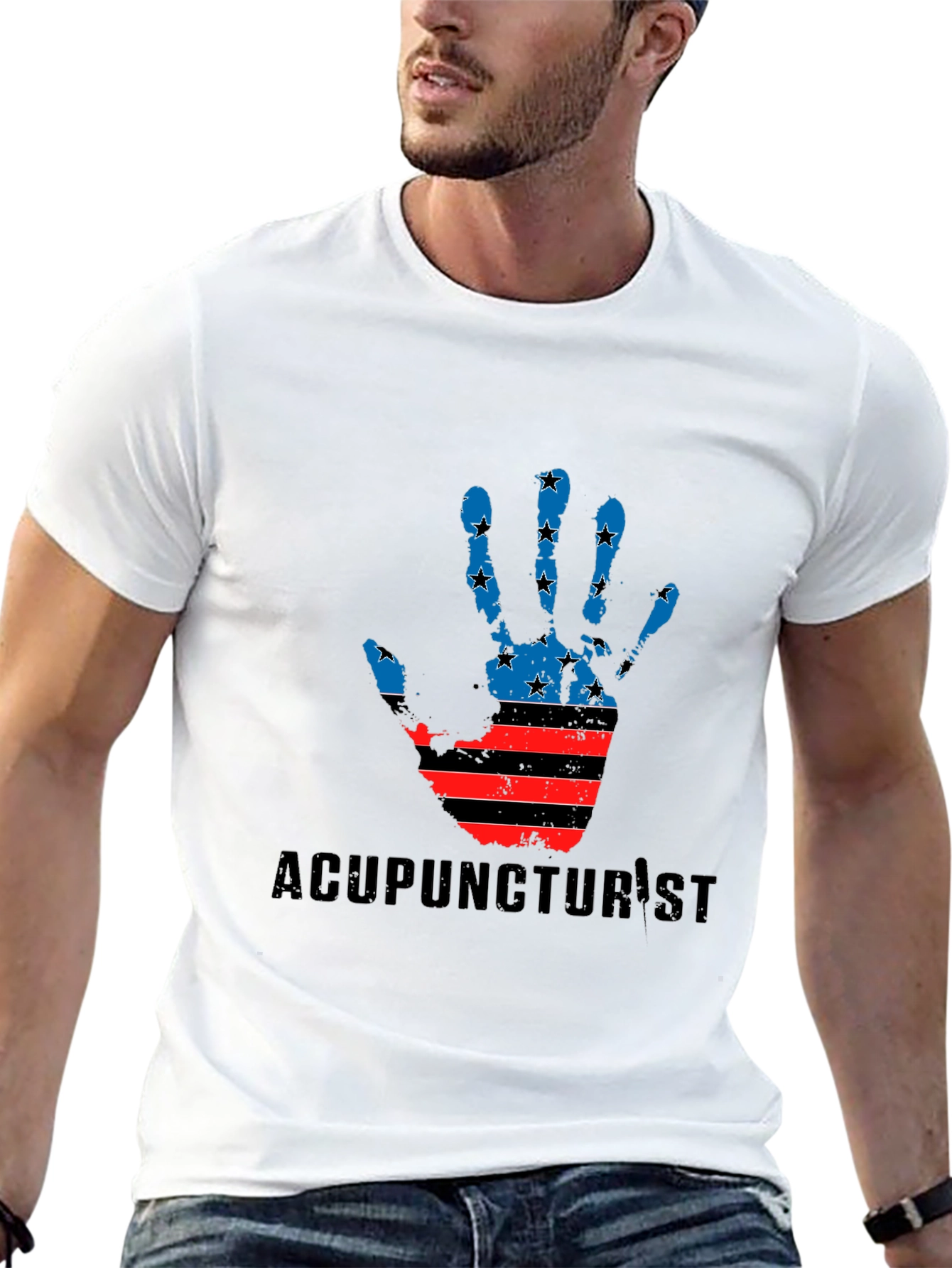 Acupuncturist American Flag Hand T-Shirt
