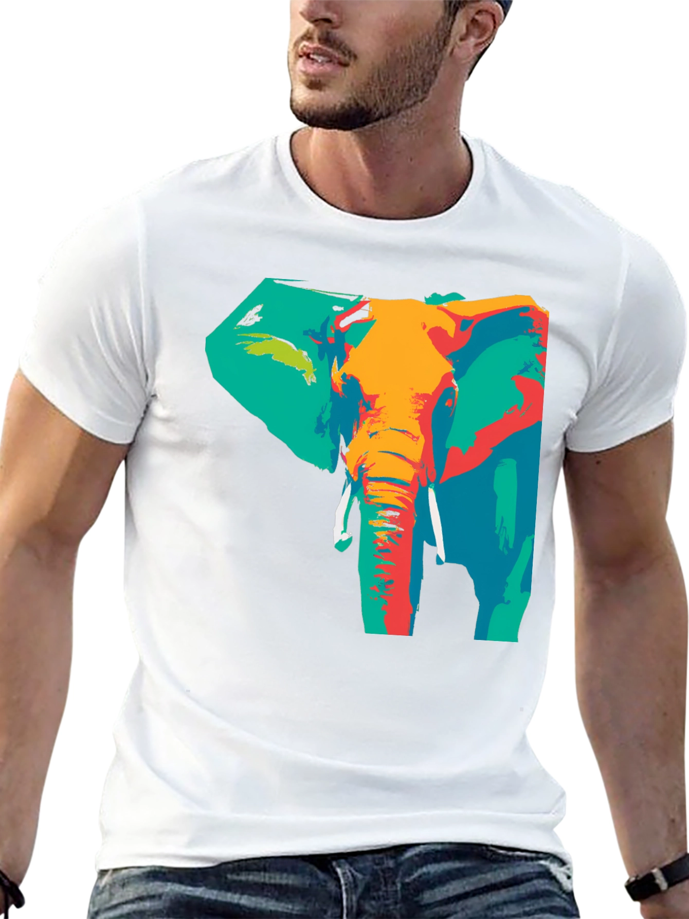 Abstract Elephant Print T-Shirt - Artistic Style