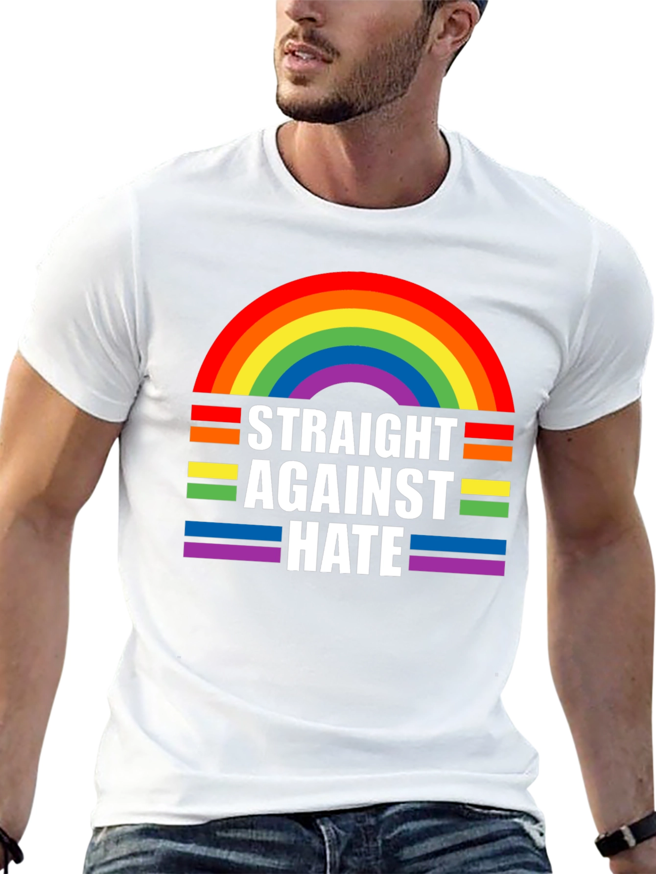 Straight Against Hate Rainbow Graphic T-Shirt