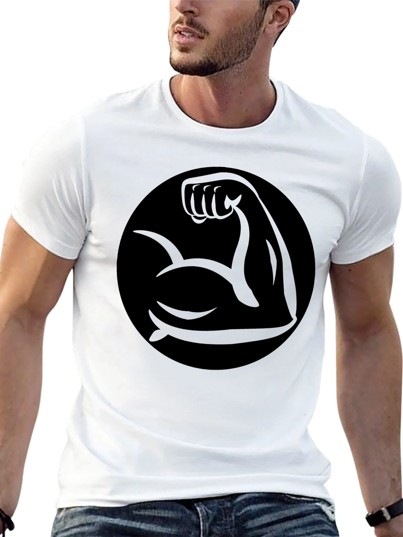 Muscle Arm Graphic Tee - Black Cotton T-Shirt