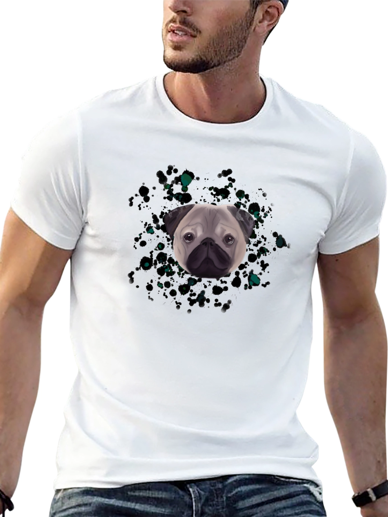 Pug Head Graphic Black T-Shirt