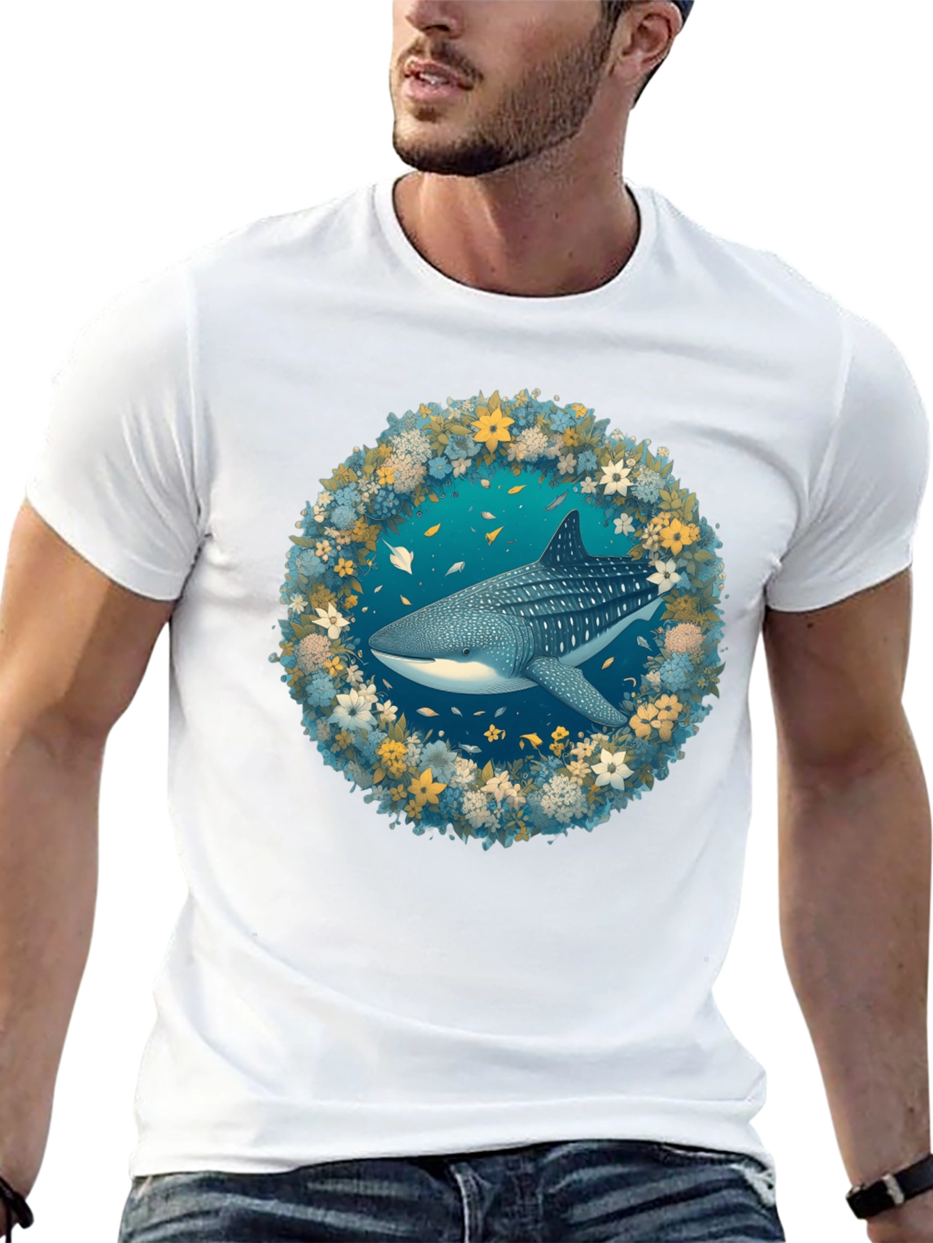 Whale Shark Floral Wreath Graphic Tee