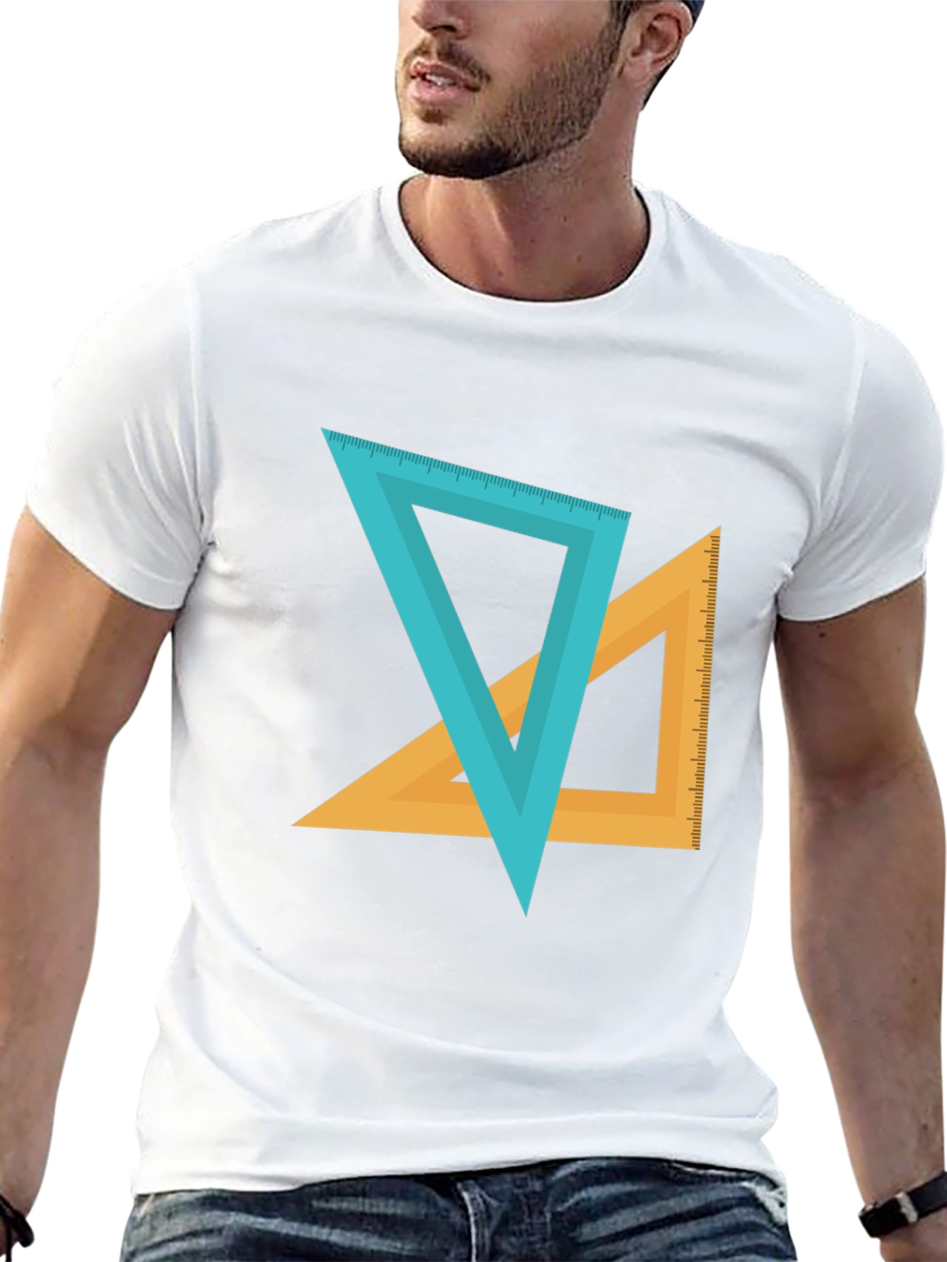 Geometric Triangles Graphic Tee - Black Cotton Blend Shirt
