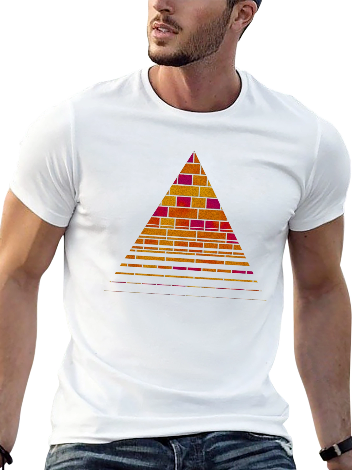 Brick Pyramid Graphic Tee - Modern Geometric Design