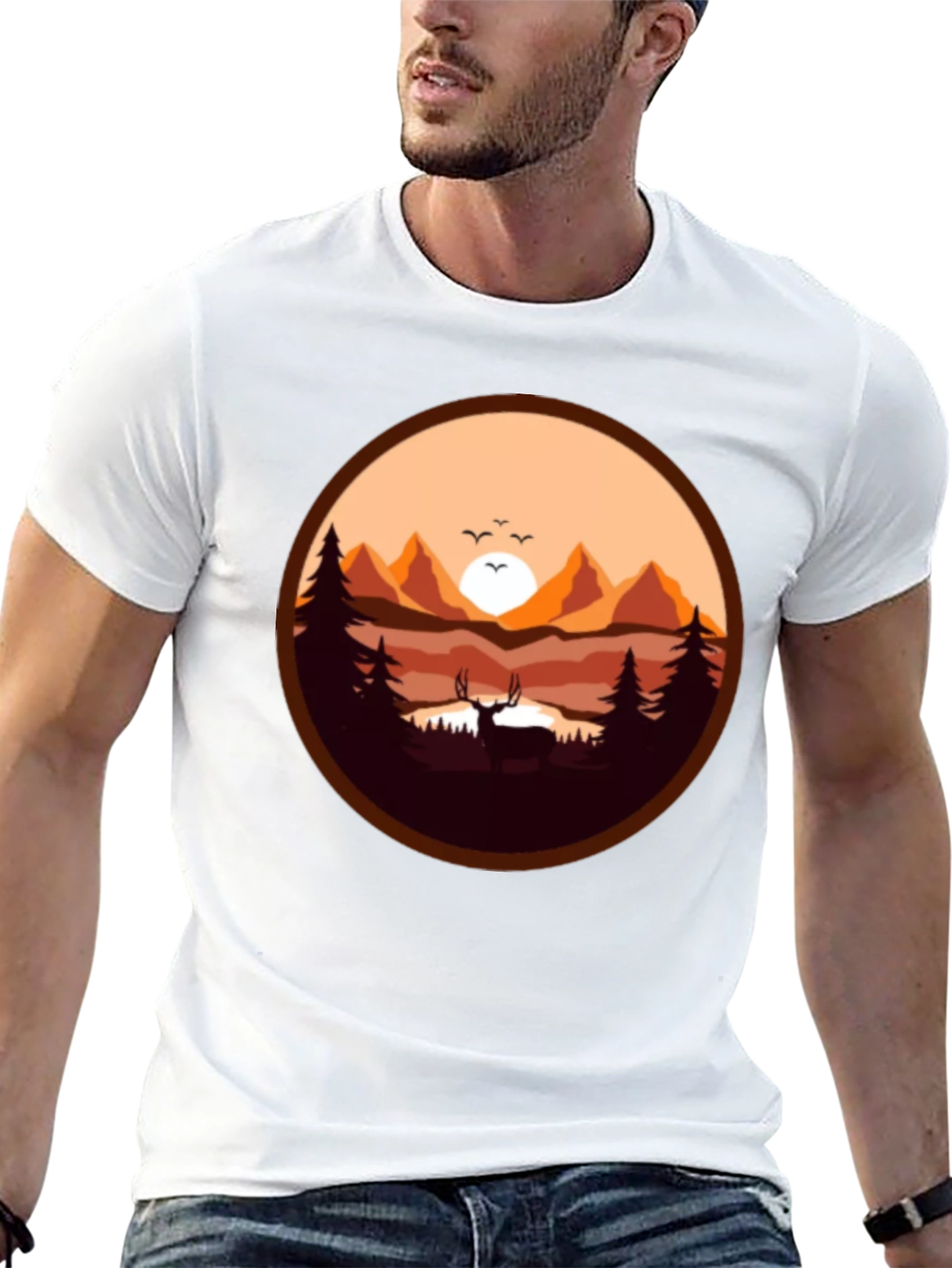 Nature Deer Graphic Tee - Black