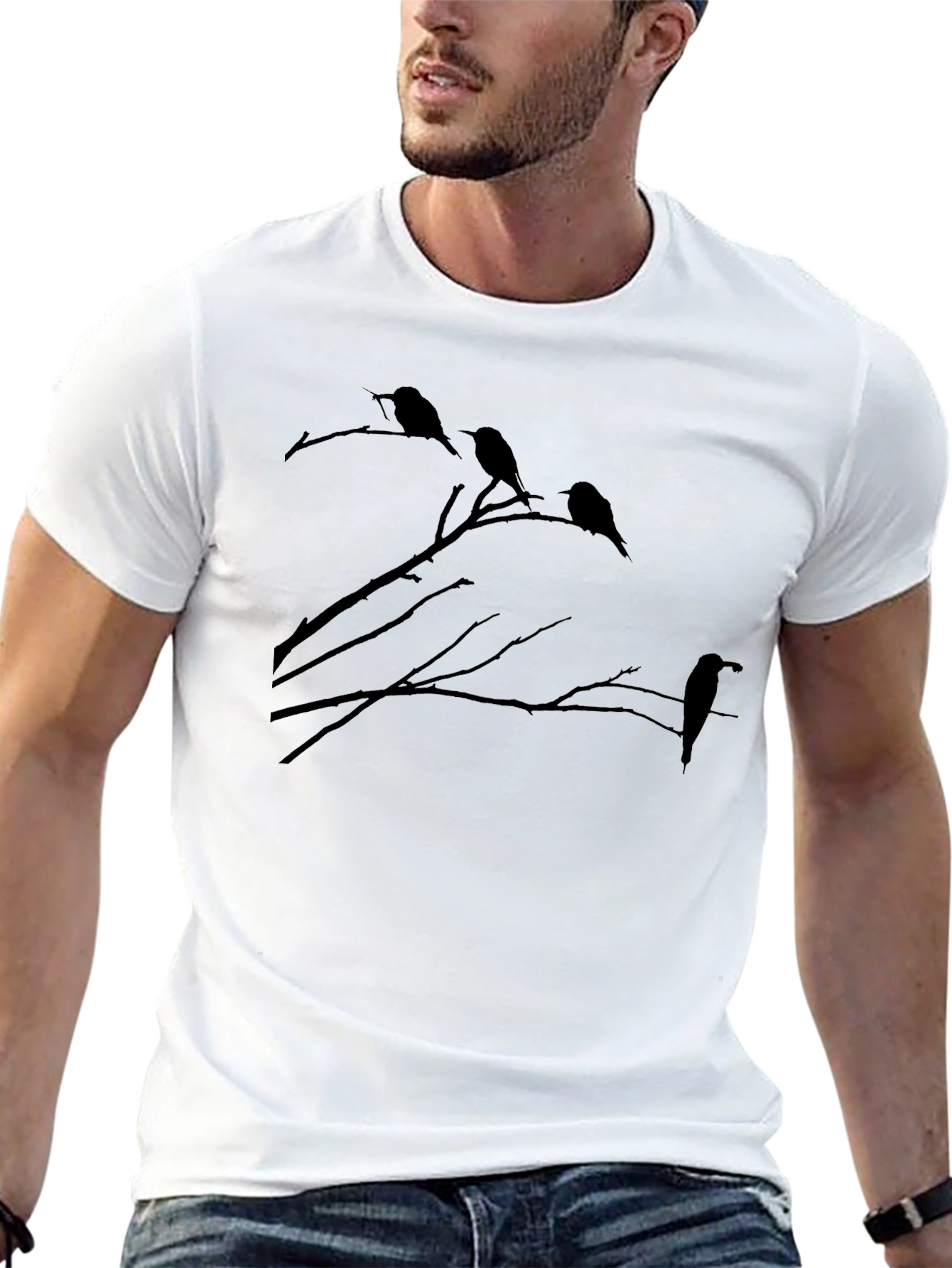 Mens Black Bird Silhouette Graphic T-Shirt