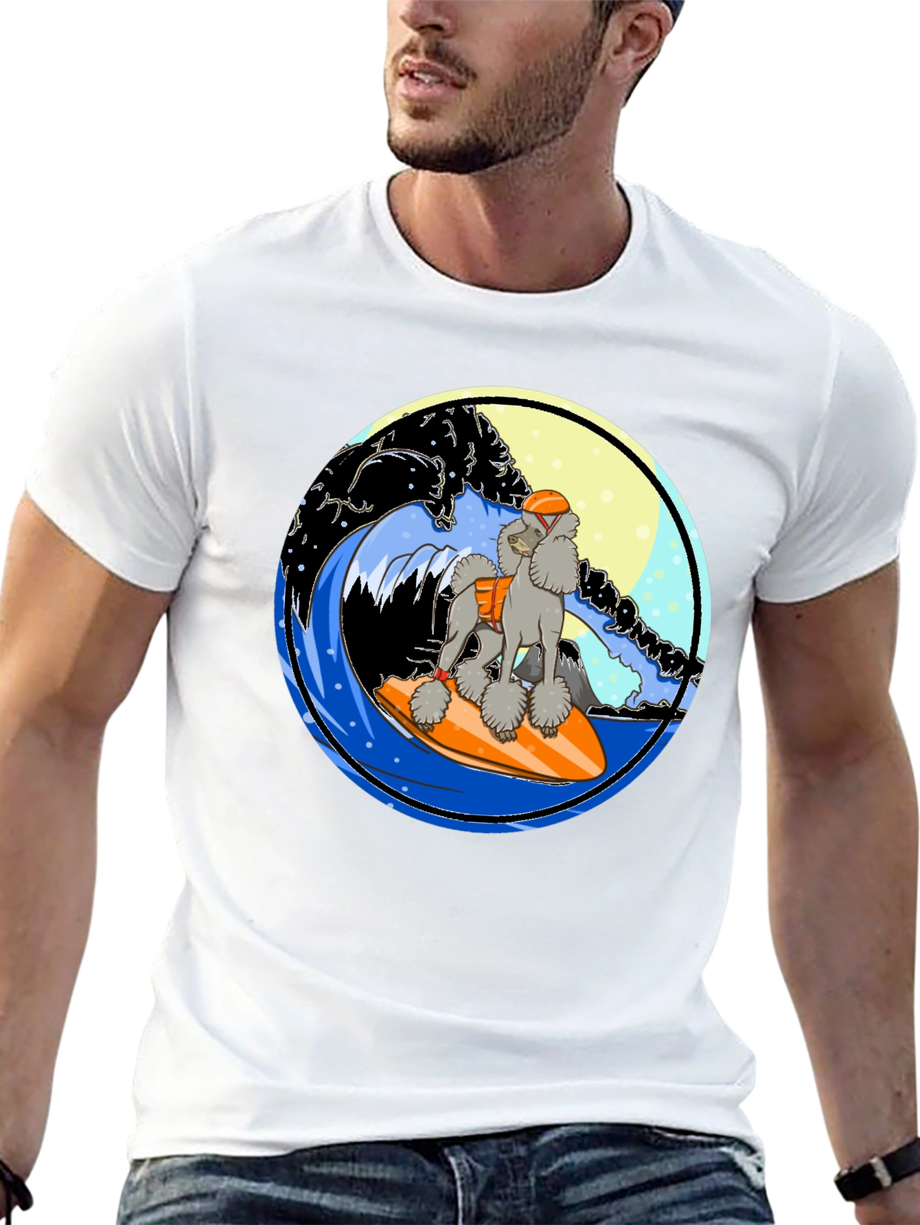 Surfing Poodle Graphic T-Shirt