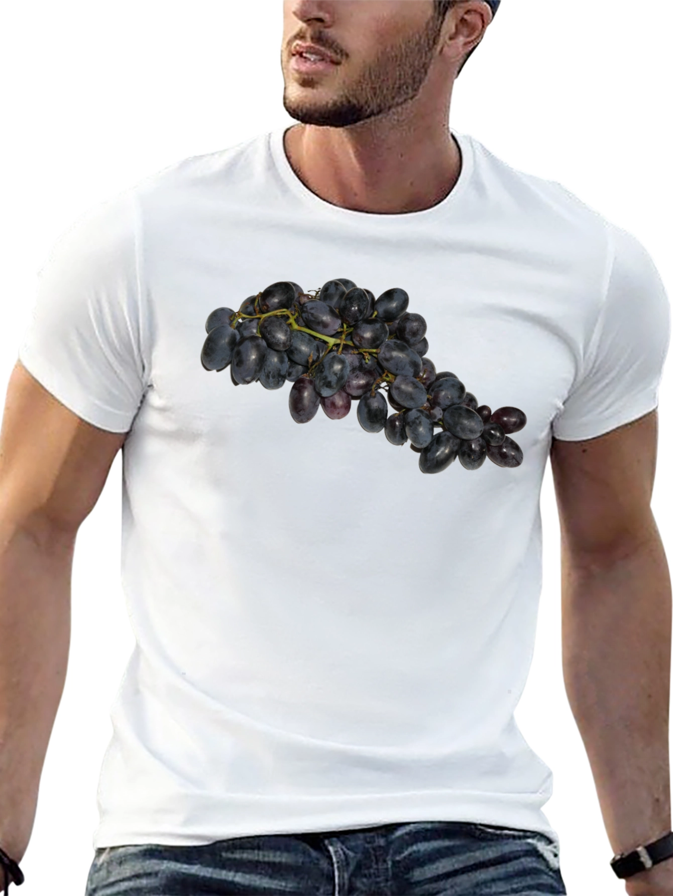 Grape Cluster Graphic Tee - Black Cotton Casual Wear