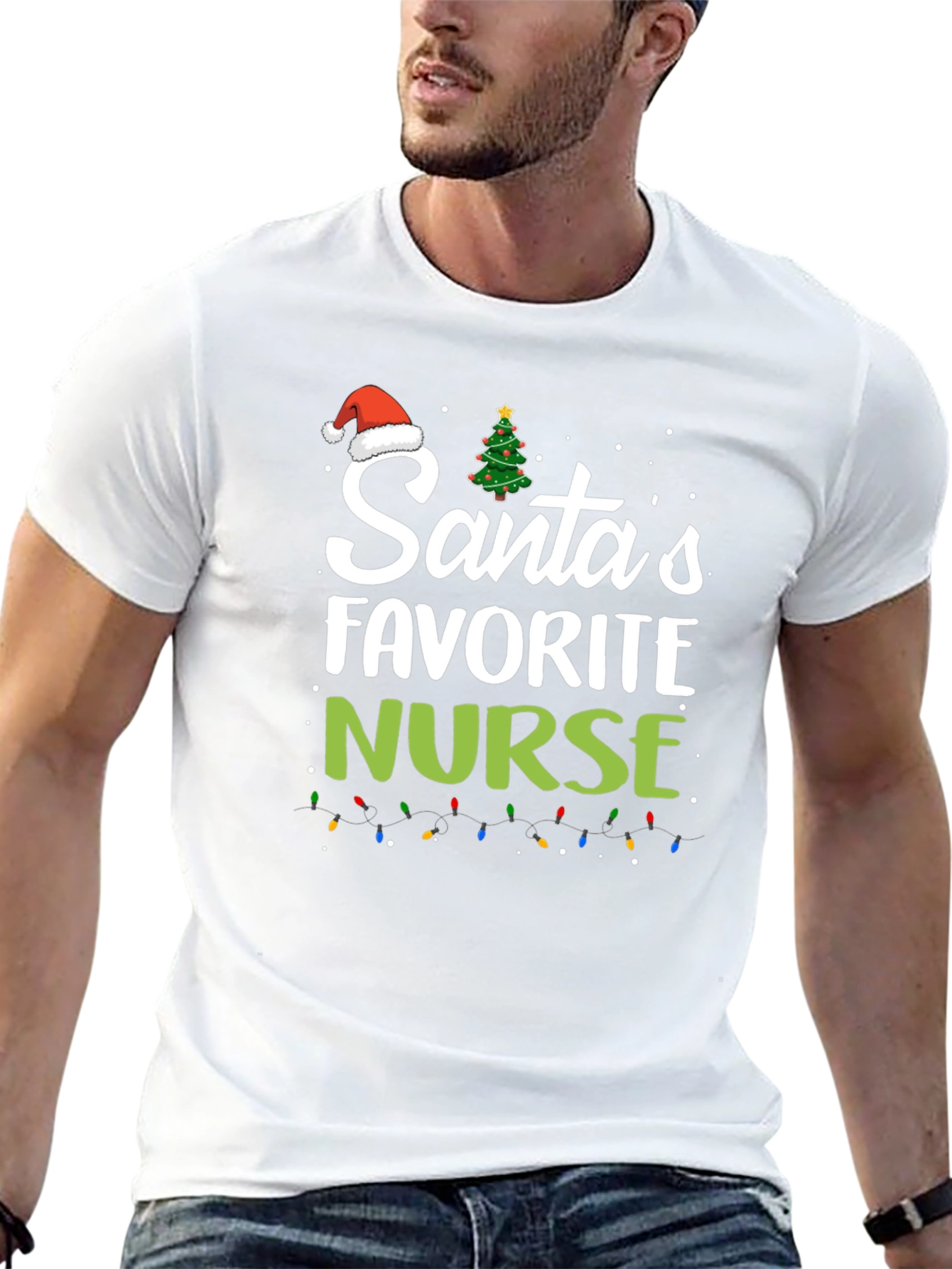 Santas Favorite Nurse Christmas Graphic T-Shirt
