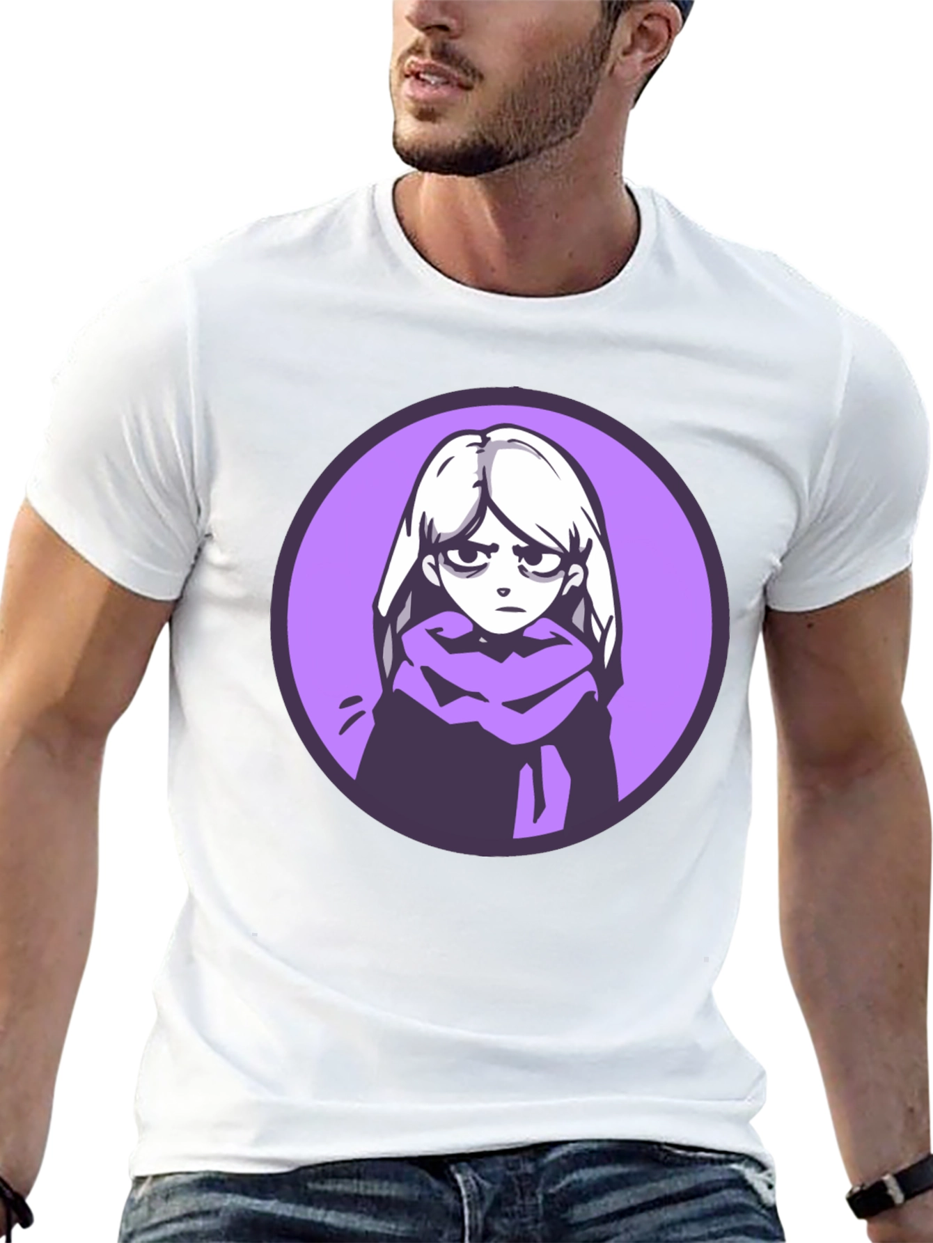Anime Girl Graphic Tee - Black Cotton Blend