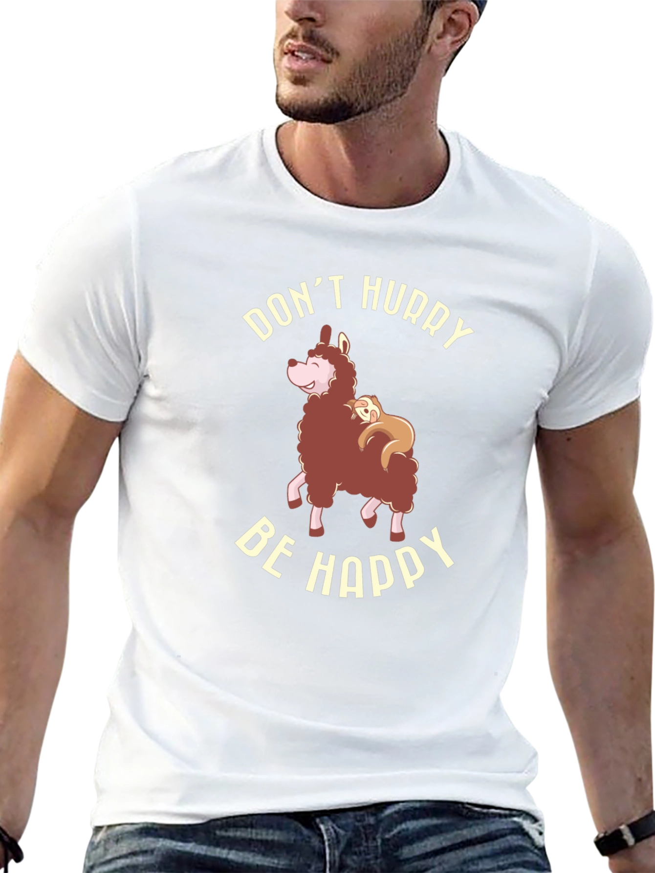 Dont Hurry Be Happy Llama Sloth Graphic Tee