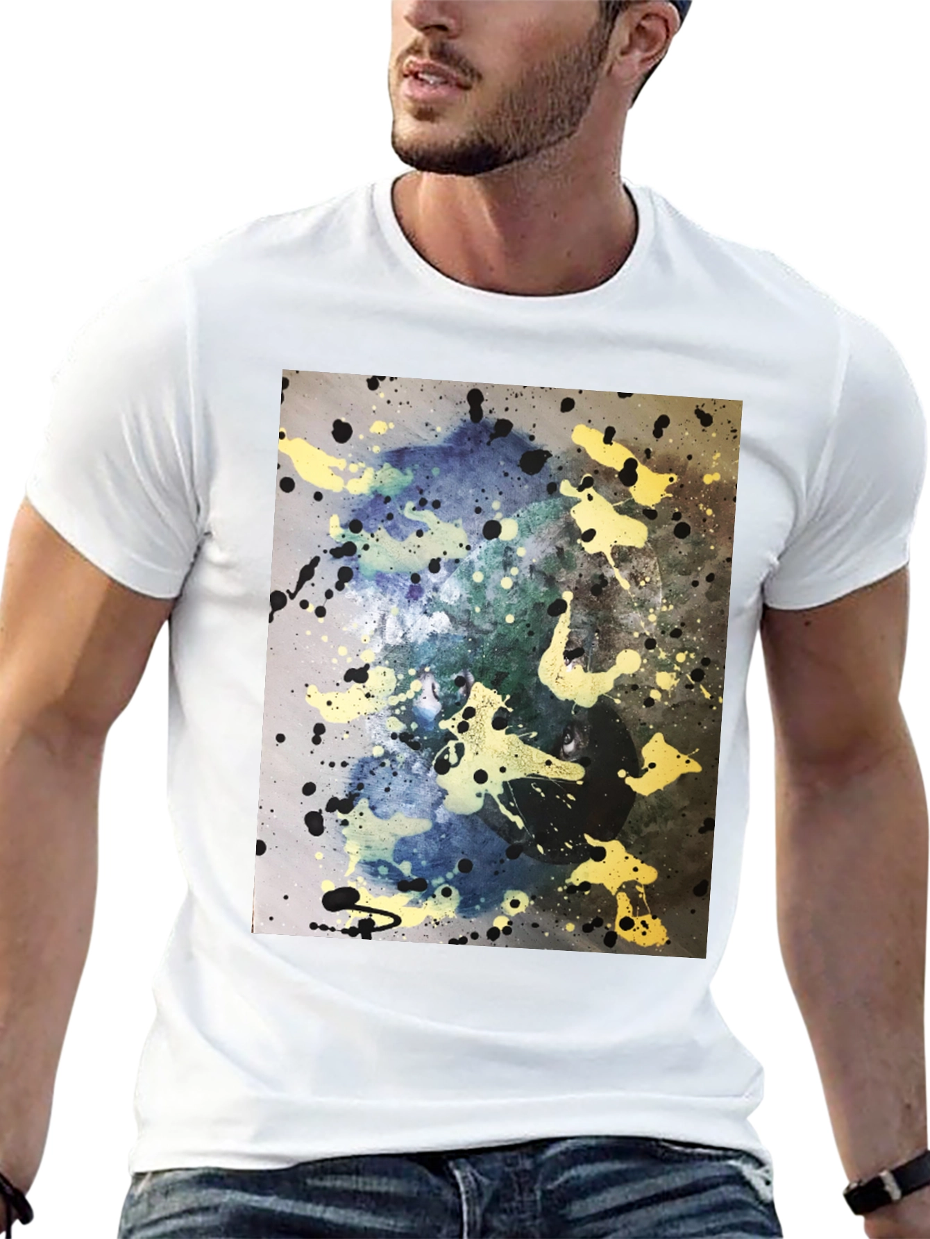 Abstract Splatter Art Black T-Shirt