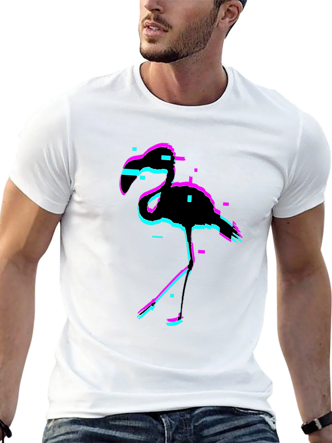 Glitch Flamingo Black T-Shirt