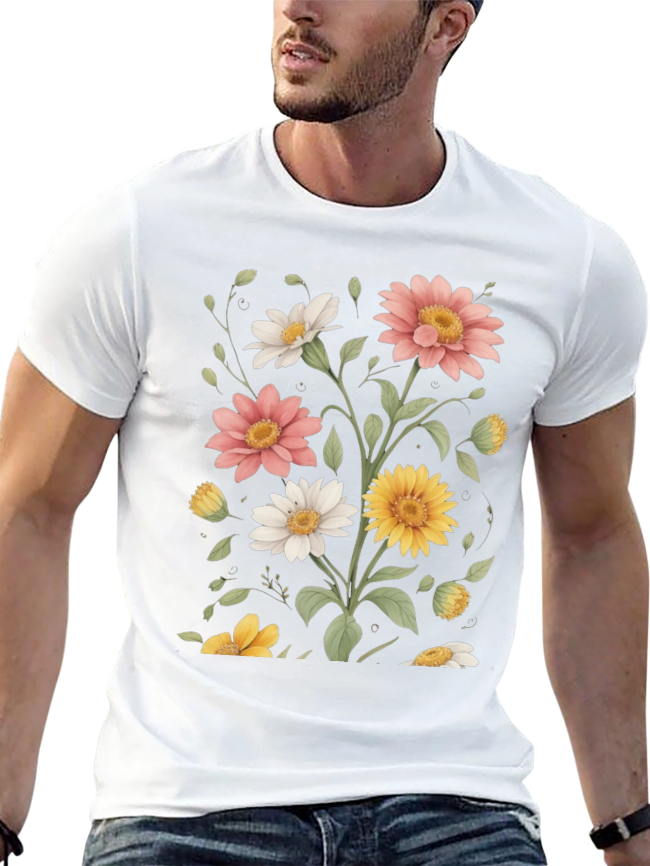 Floral Print T-Shirt - Botanical Design
