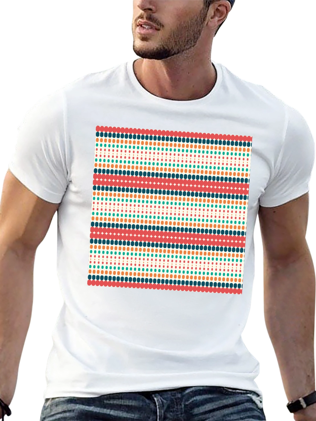 Retro Stripe Pattern Tee - Stylish Black T-Shirt