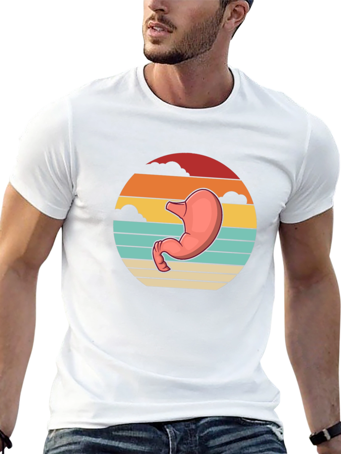 Stomach Anatomy Black T-Shirt - Retro Sunset Graphic Tee
