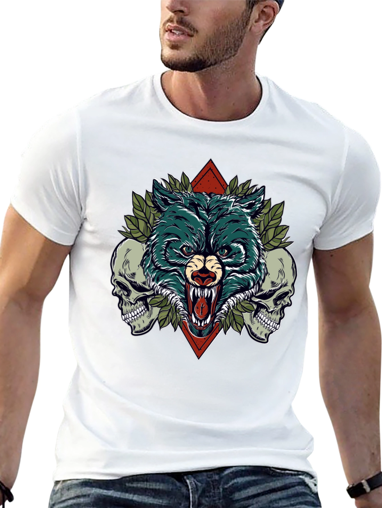 Wolf and Skull Graphic Tee - Black