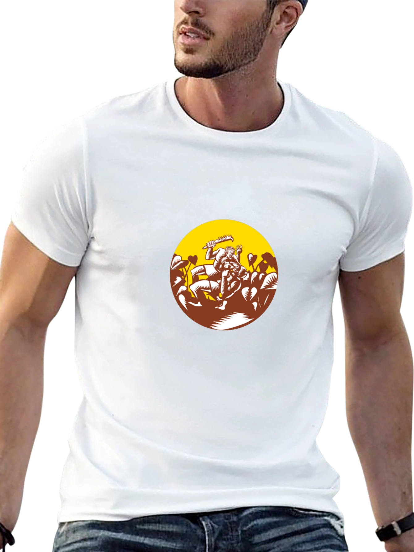 Black Graphic Tee - Wrestlers in Circle Design