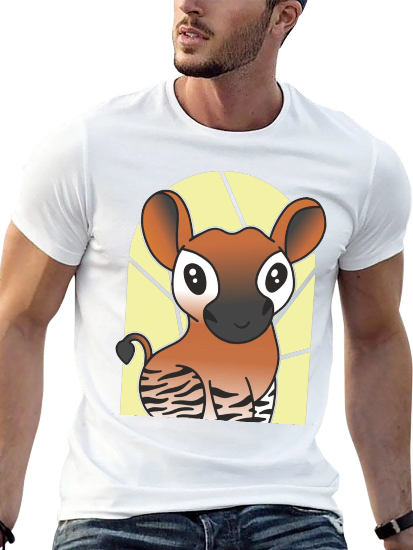 Cute Okapi Cartoon Black T-Shirt