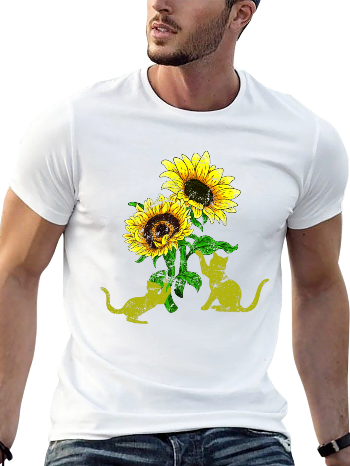 Sunflower Cats Black T-Shirt