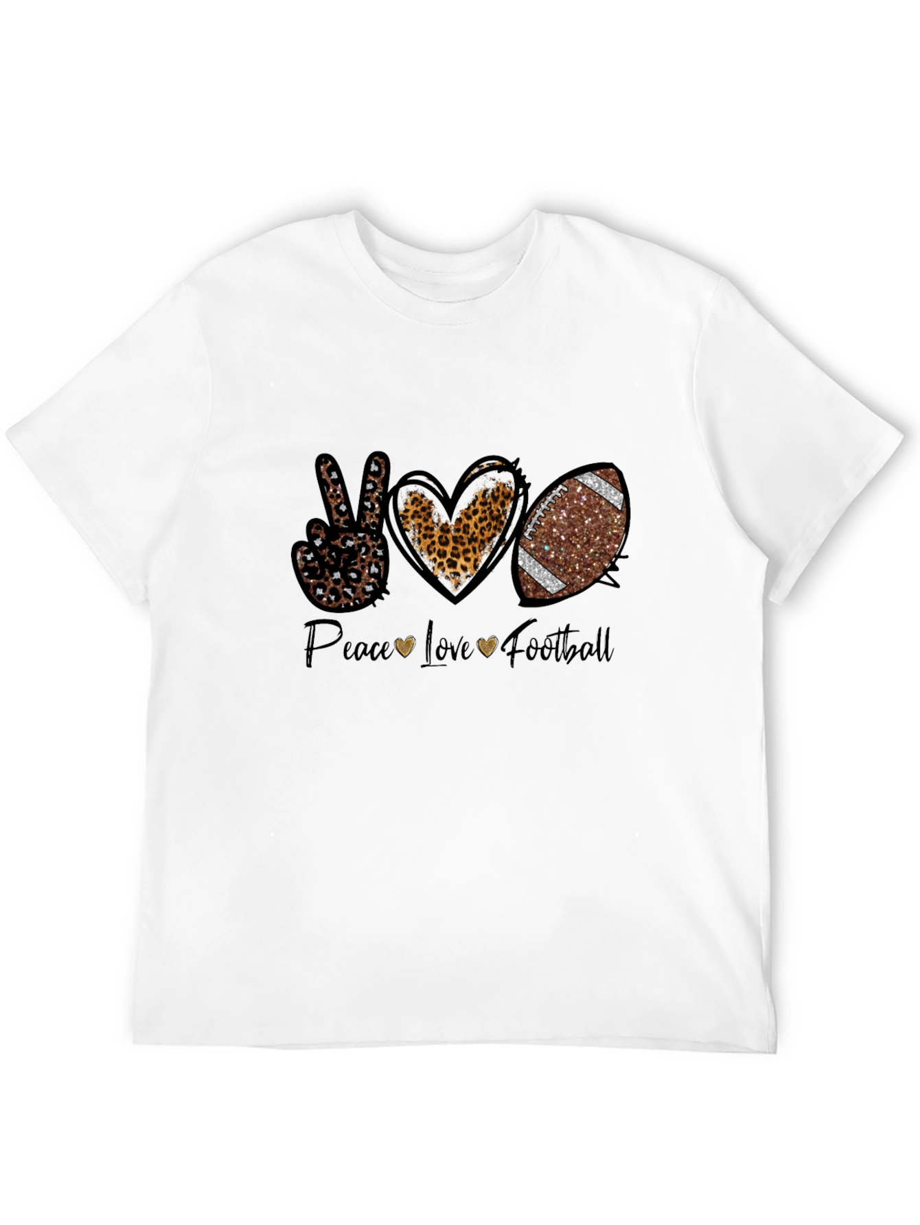 Peace Love Football Graphic Tee - Leopard Print