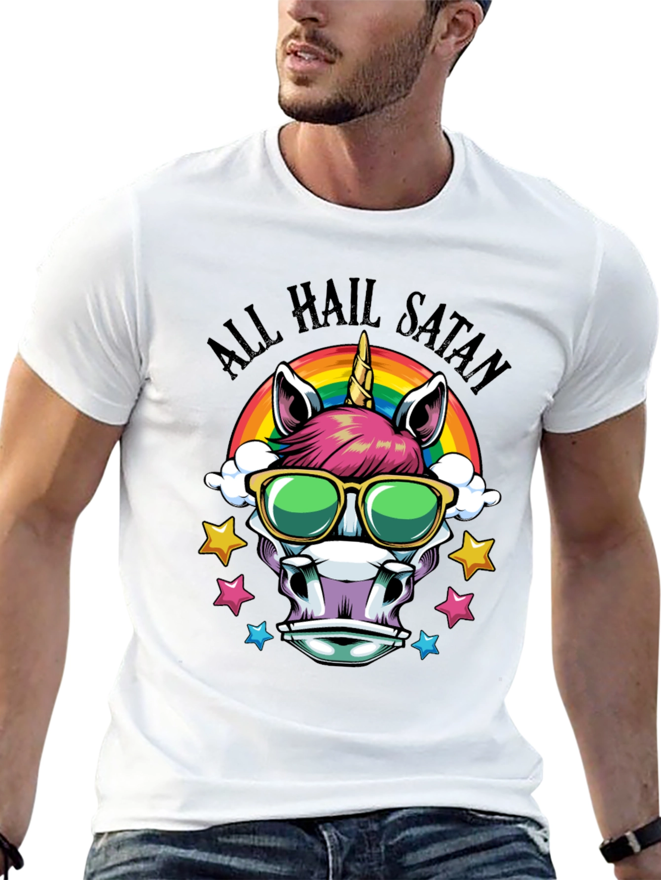 Unicorn All Hail Satan Graphic Tee