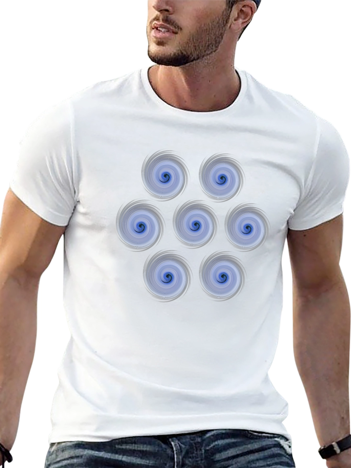 Swirl Circle Pattern Graphic Tee - Black Cotton T-Shirt