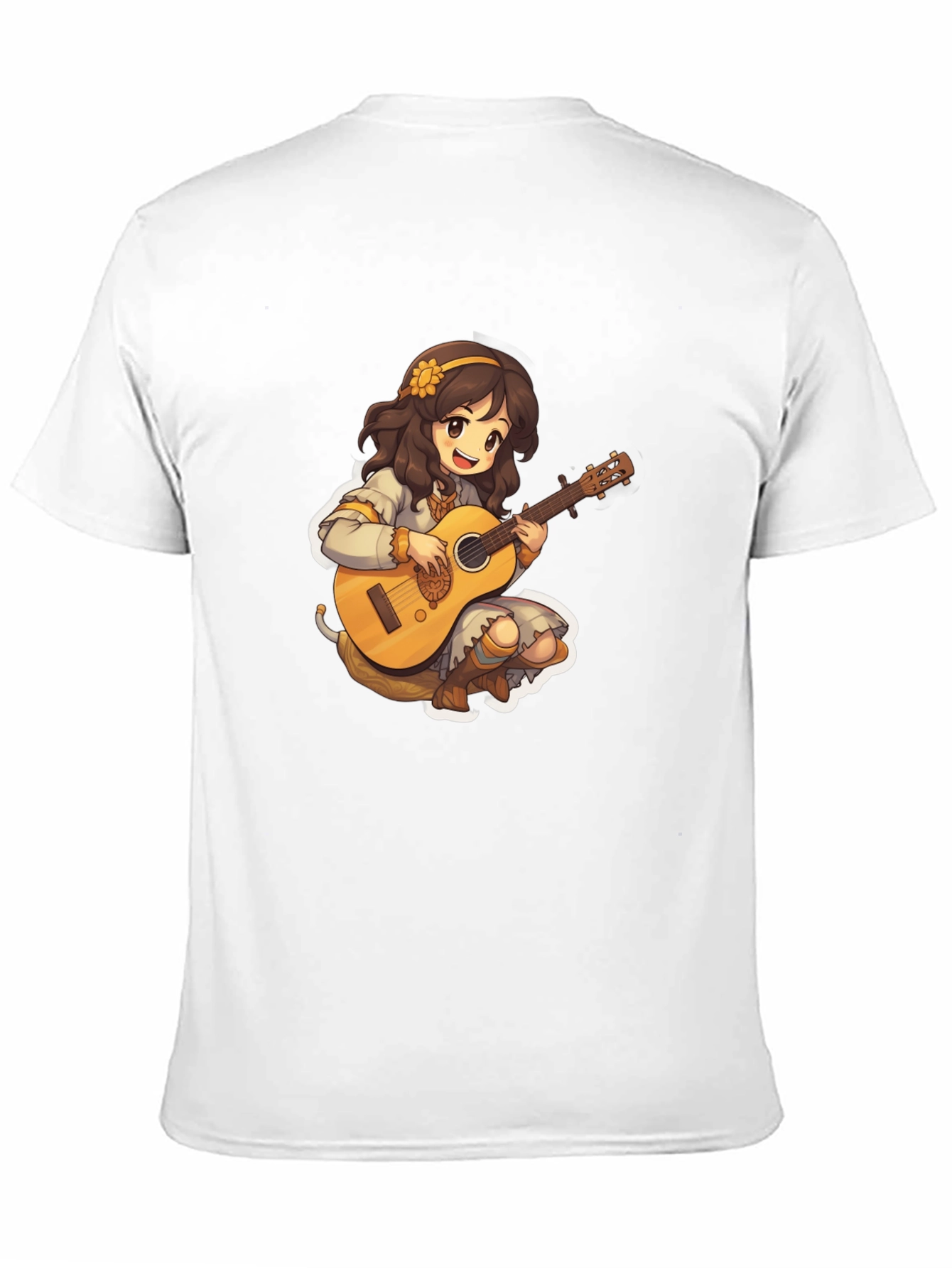 Anime Girl Playing Guitar Black T-Shirt