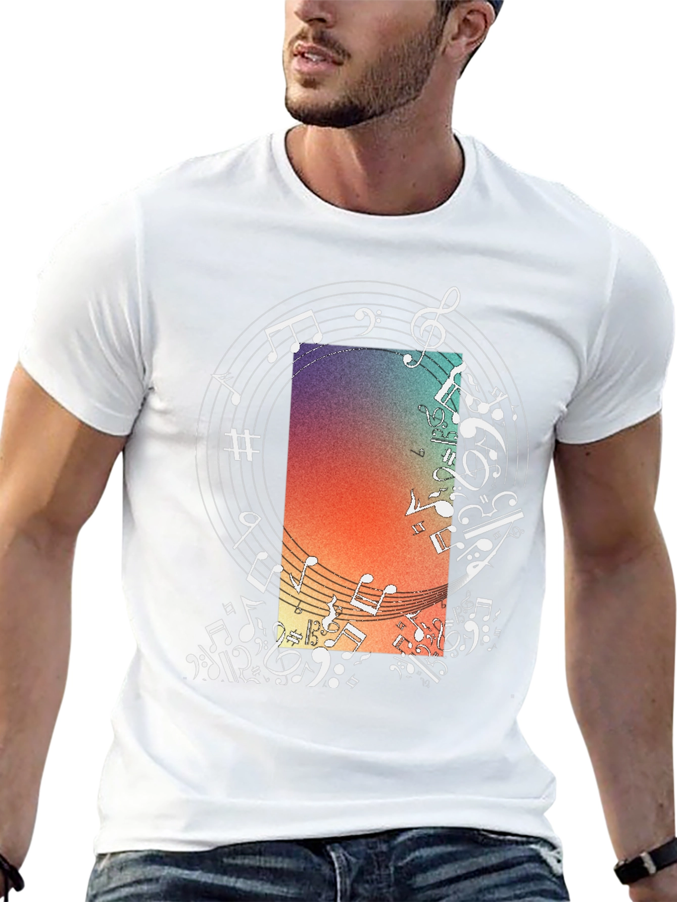 Musical Notes Graphic Print Crewneck T-Shirt
