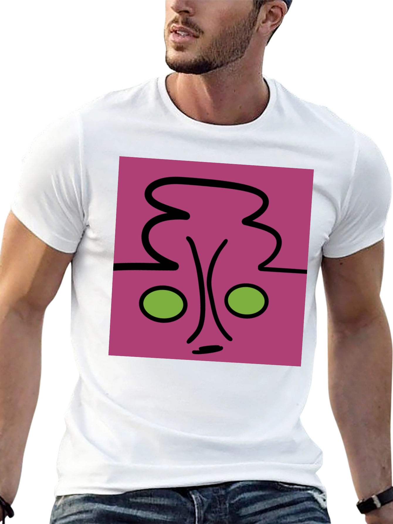 Abstract Face Graphic Tee - Unique Design Black Shirt