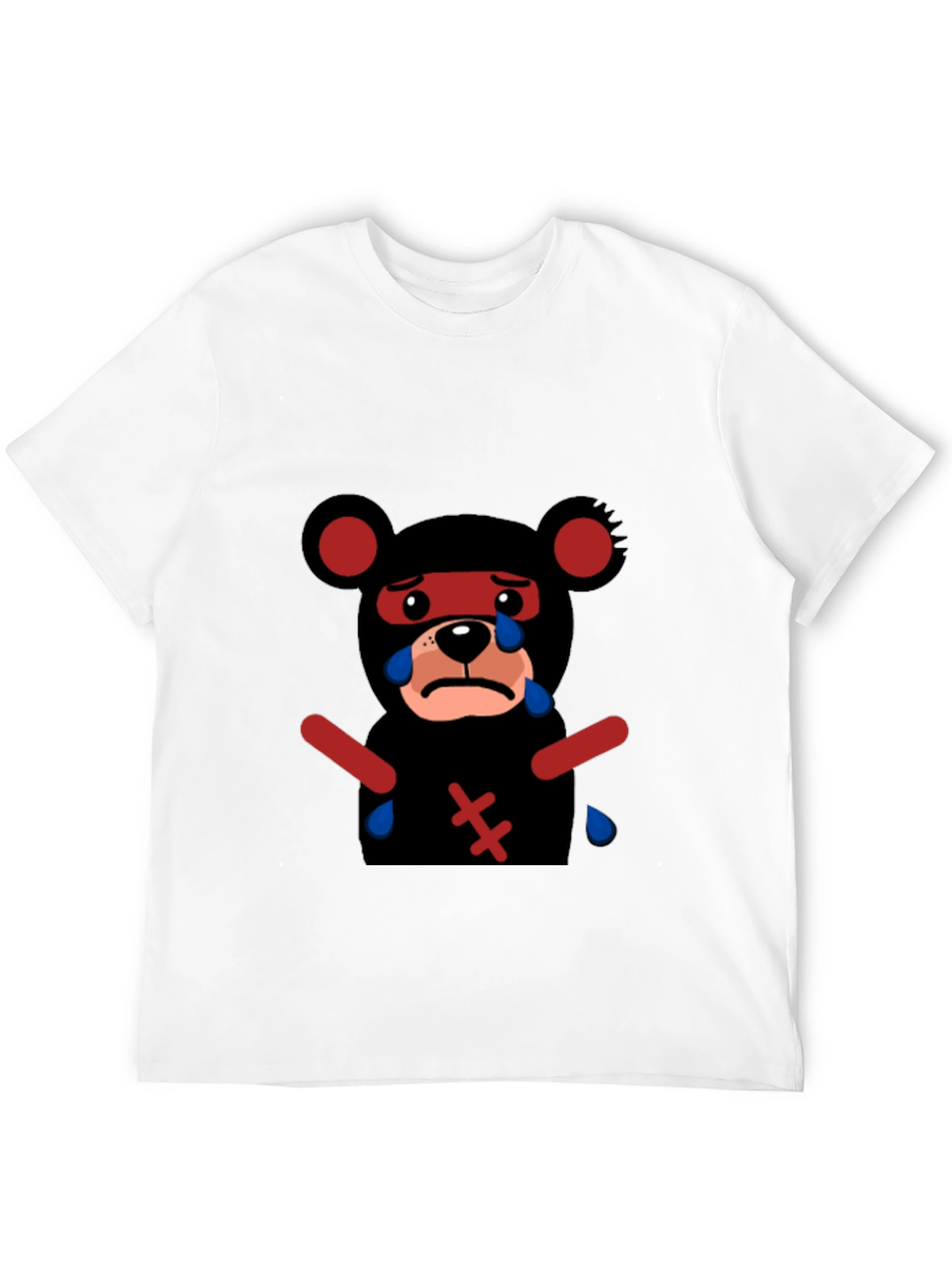 Sad Bear Graphic Tee - Black Cotton Comfort