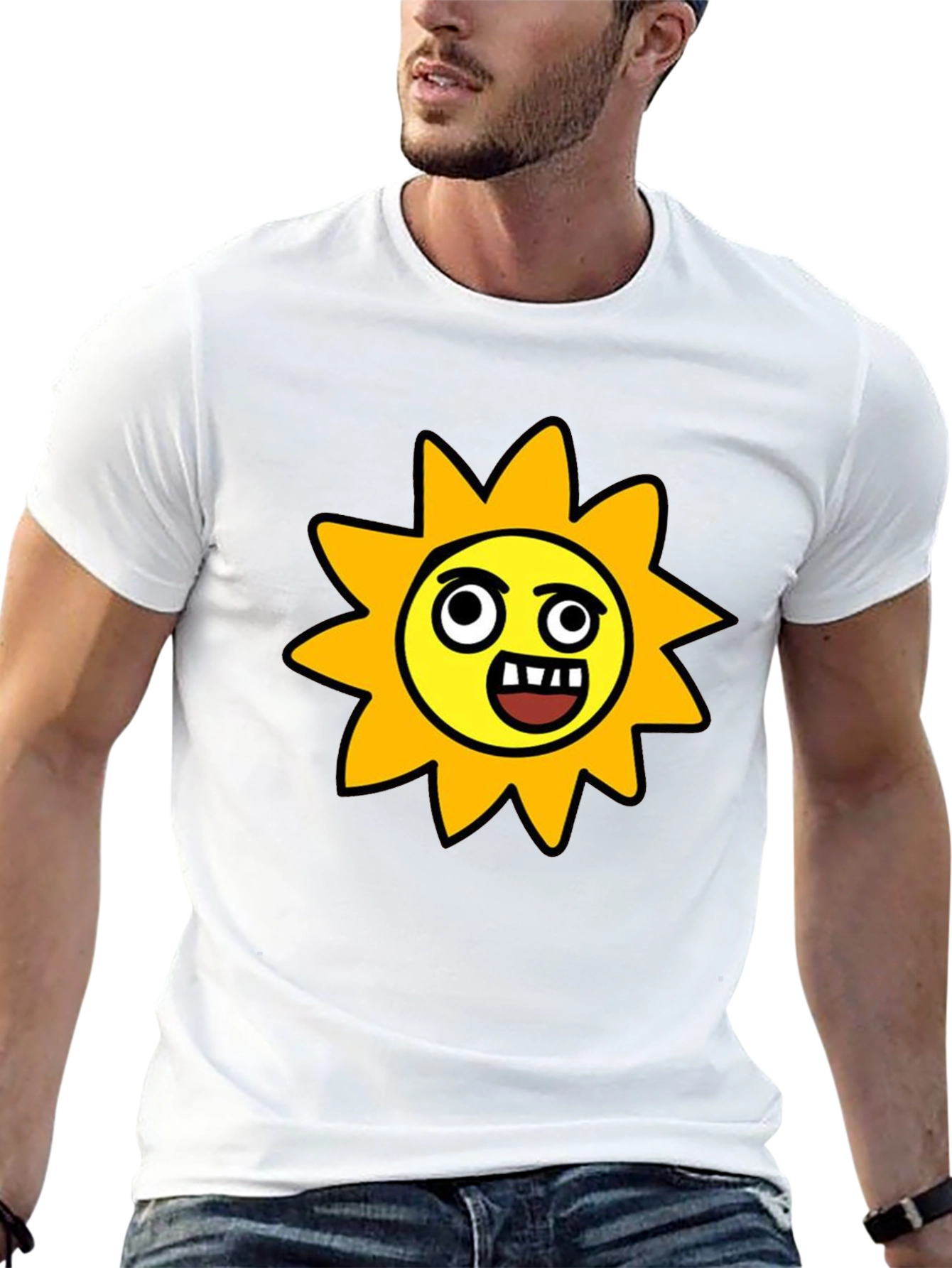 Funny Cartoon Sun Graphic Tee - Black