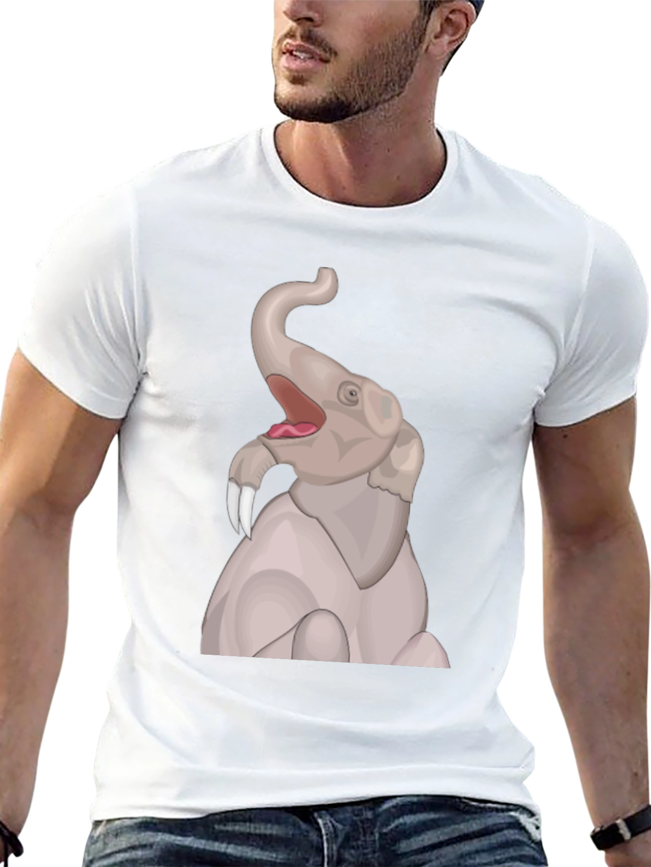 Elephant Cartoon Graphic T-Shirt - Black